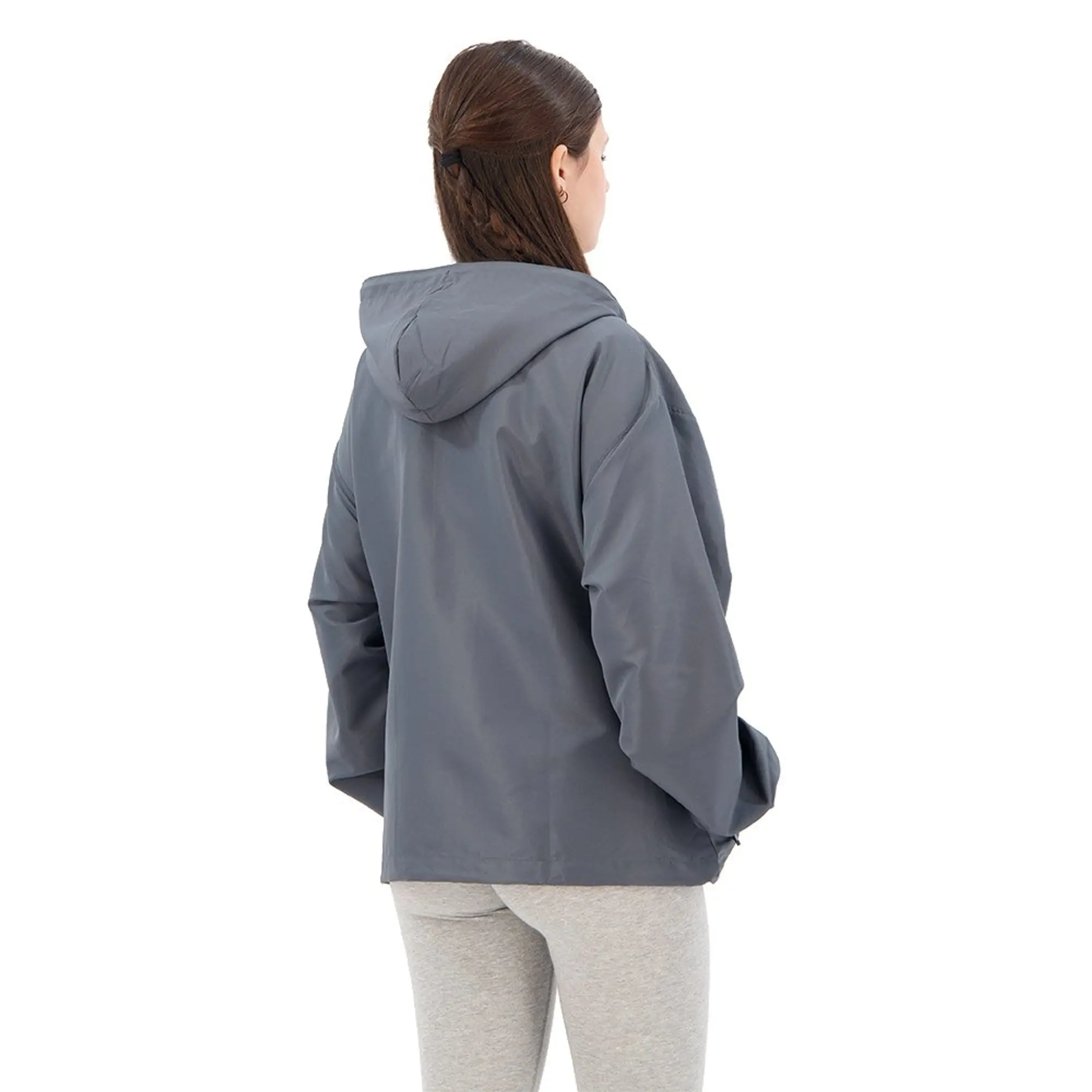 New Balance Women's Iconic Collegiate Woven Jacket in Grey Polywoven