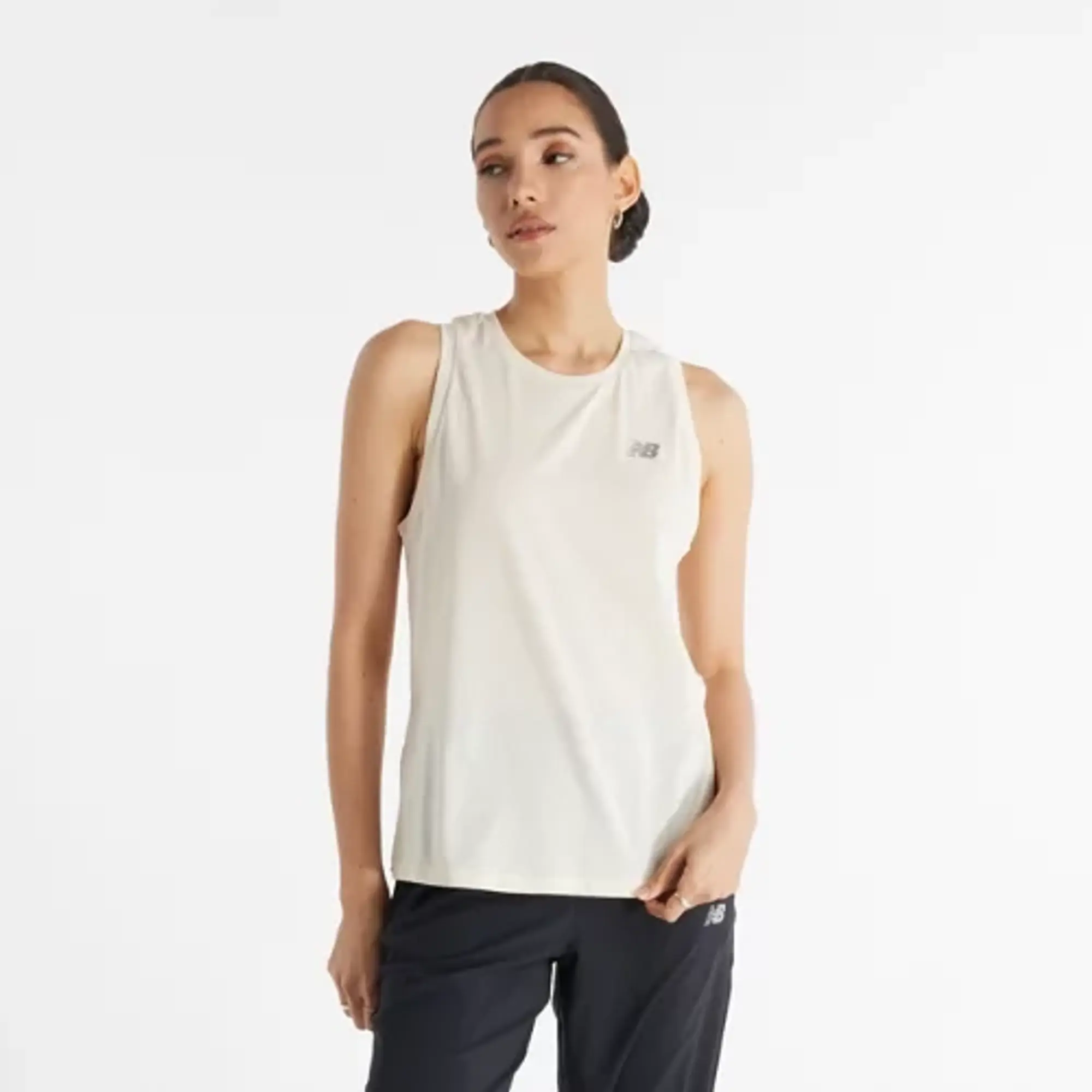 New Balance Women's Sport Essentials Heathertech Tank in Brown Poly Knit