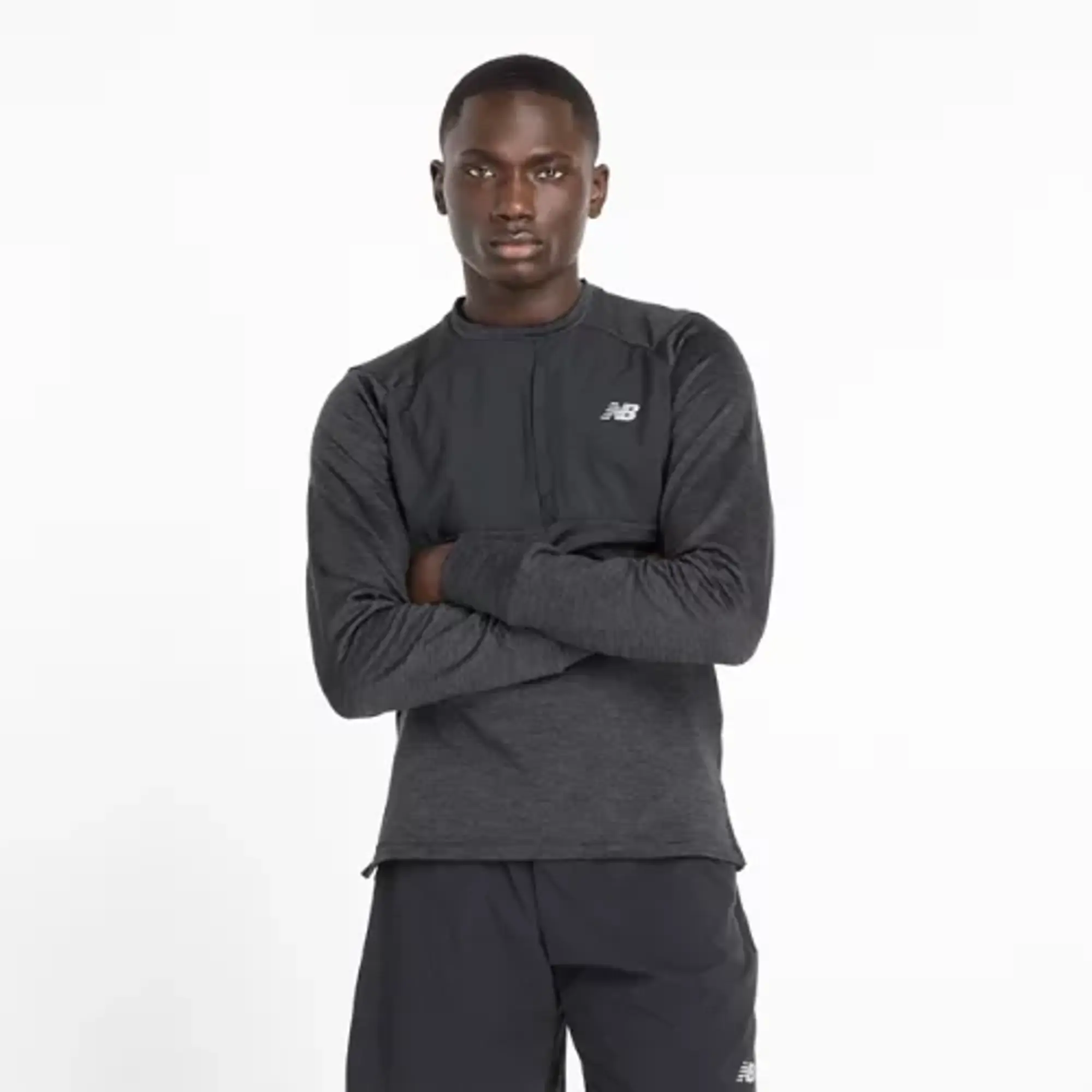 New Balance Men's Heat Grid Crew in Black Poly Knit