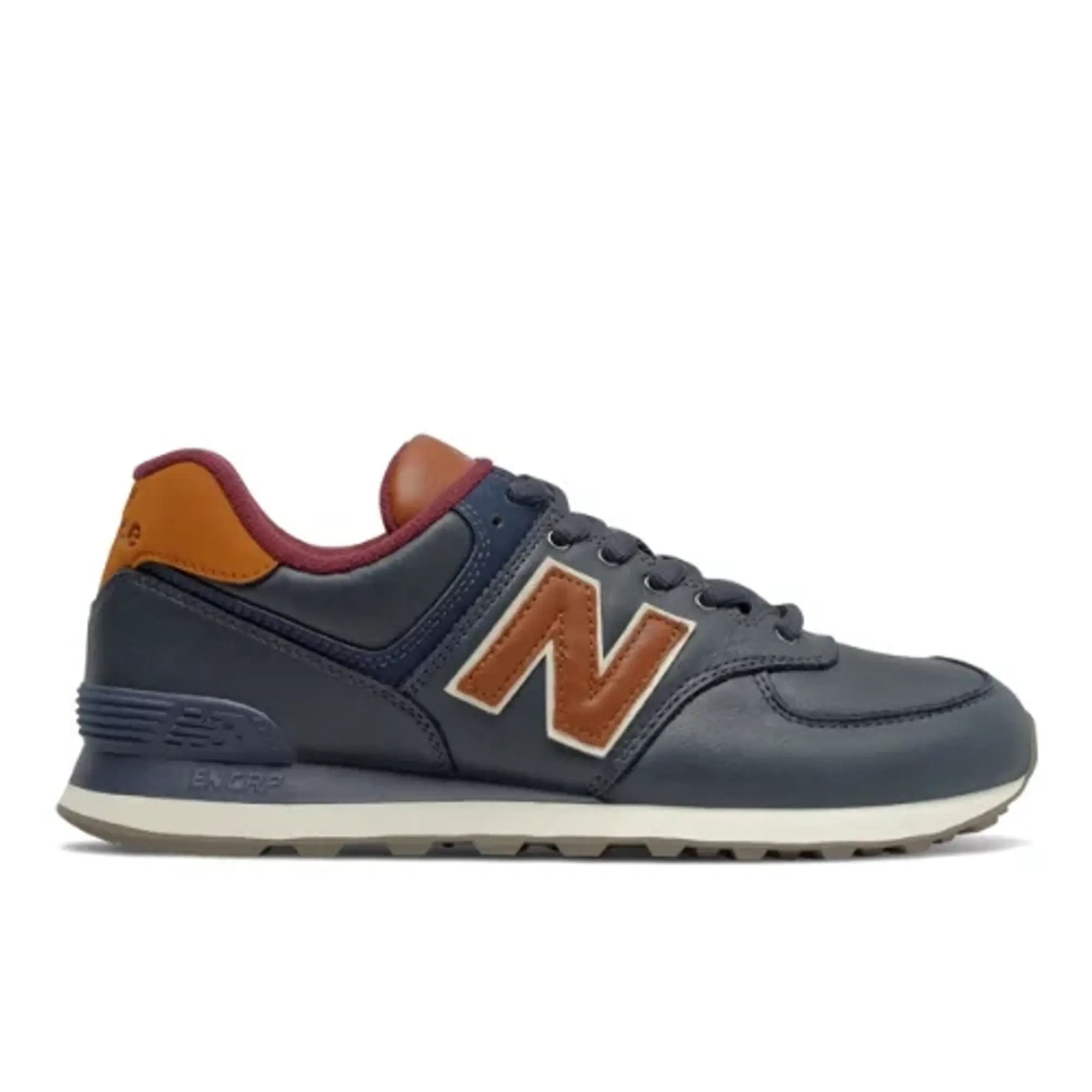 New Balance Unisex 574 in Navy/Orange Leather