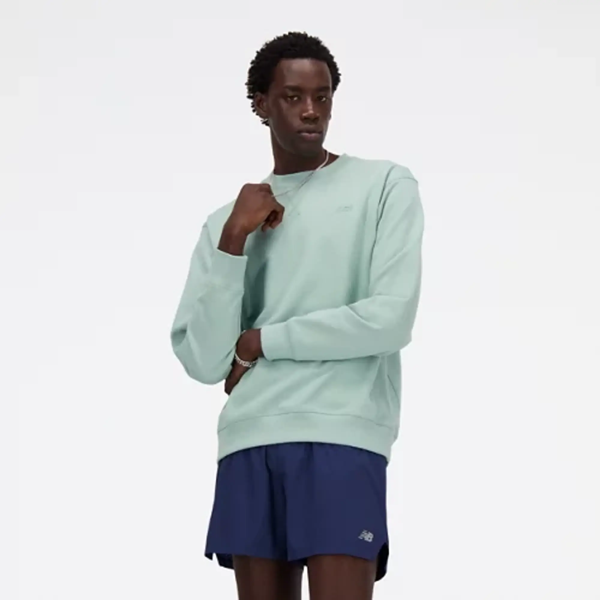New Balance Men's Athletics French Terry Crew in Green Cotton