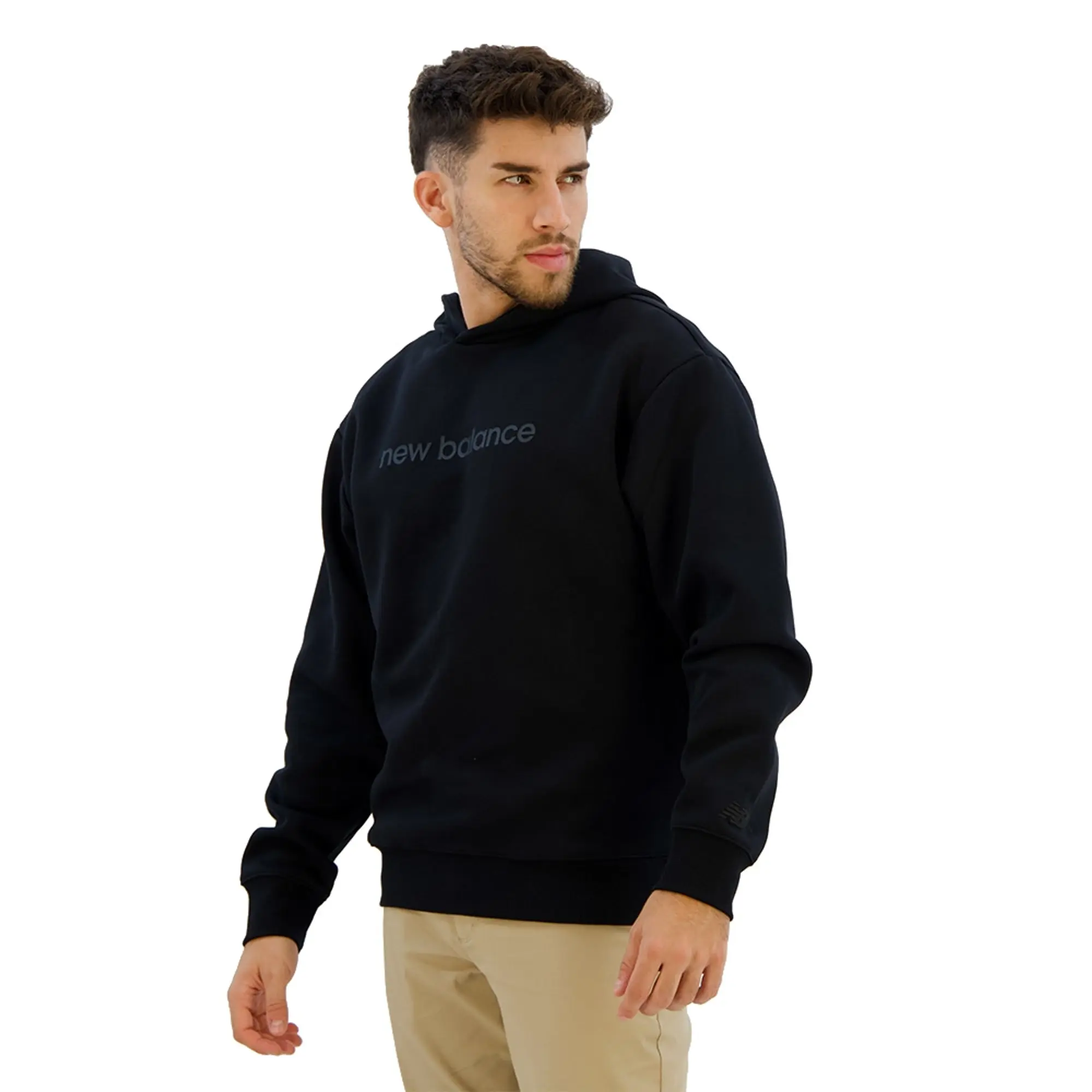 New Balance Men's Hyper Density Graphic Hoodie in Black Poly Fleece