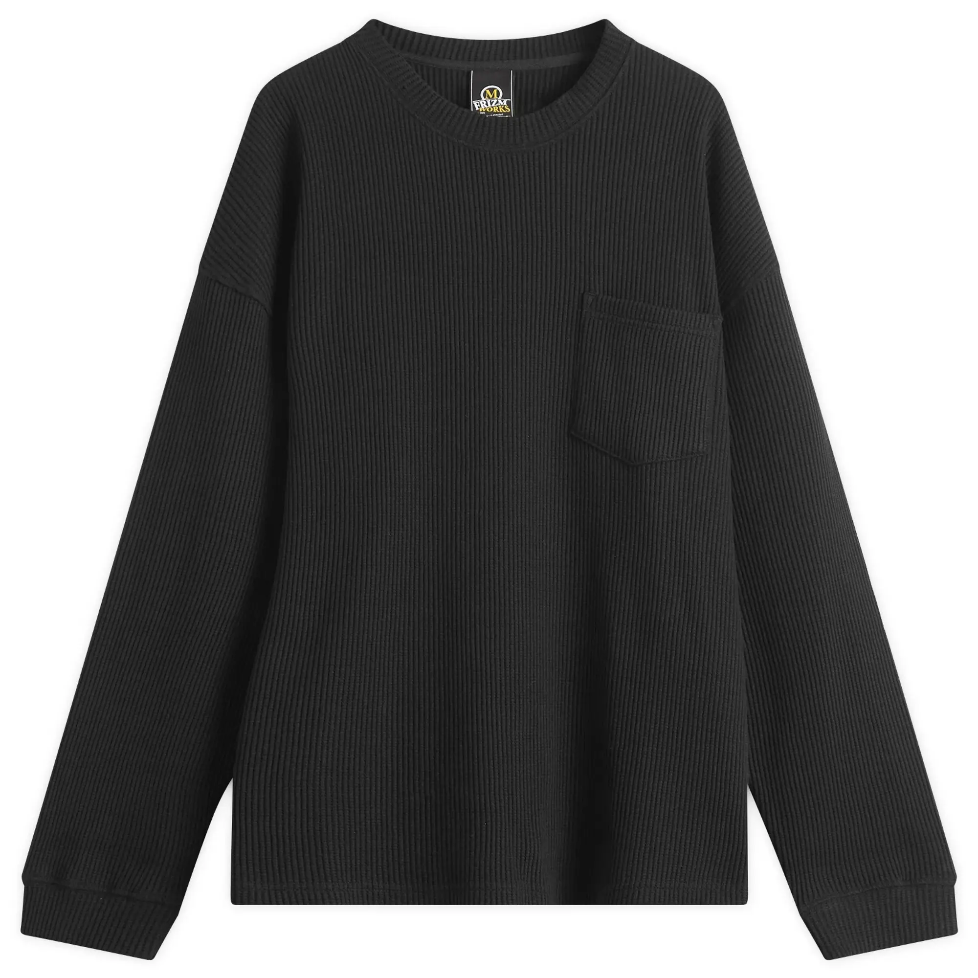 FrizmWORKS Men's Oversized Waffle Pocket Long Sleeve T-Shirt Black