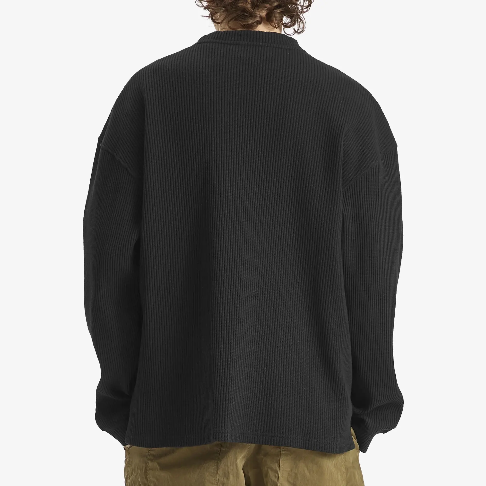 FrizmWORKS Men's Oversized Waffle Pocket Long Sleeve T-Shirt Black