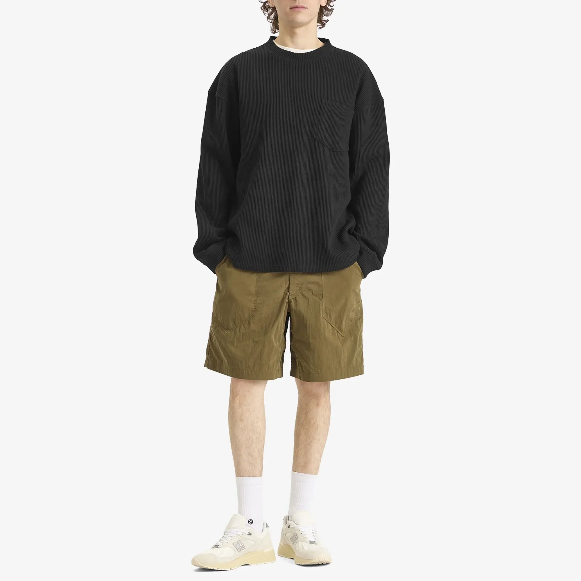 FrizmWORKS Men's Oversized Waffle Pocket Long Sleeve T-Shirt Black