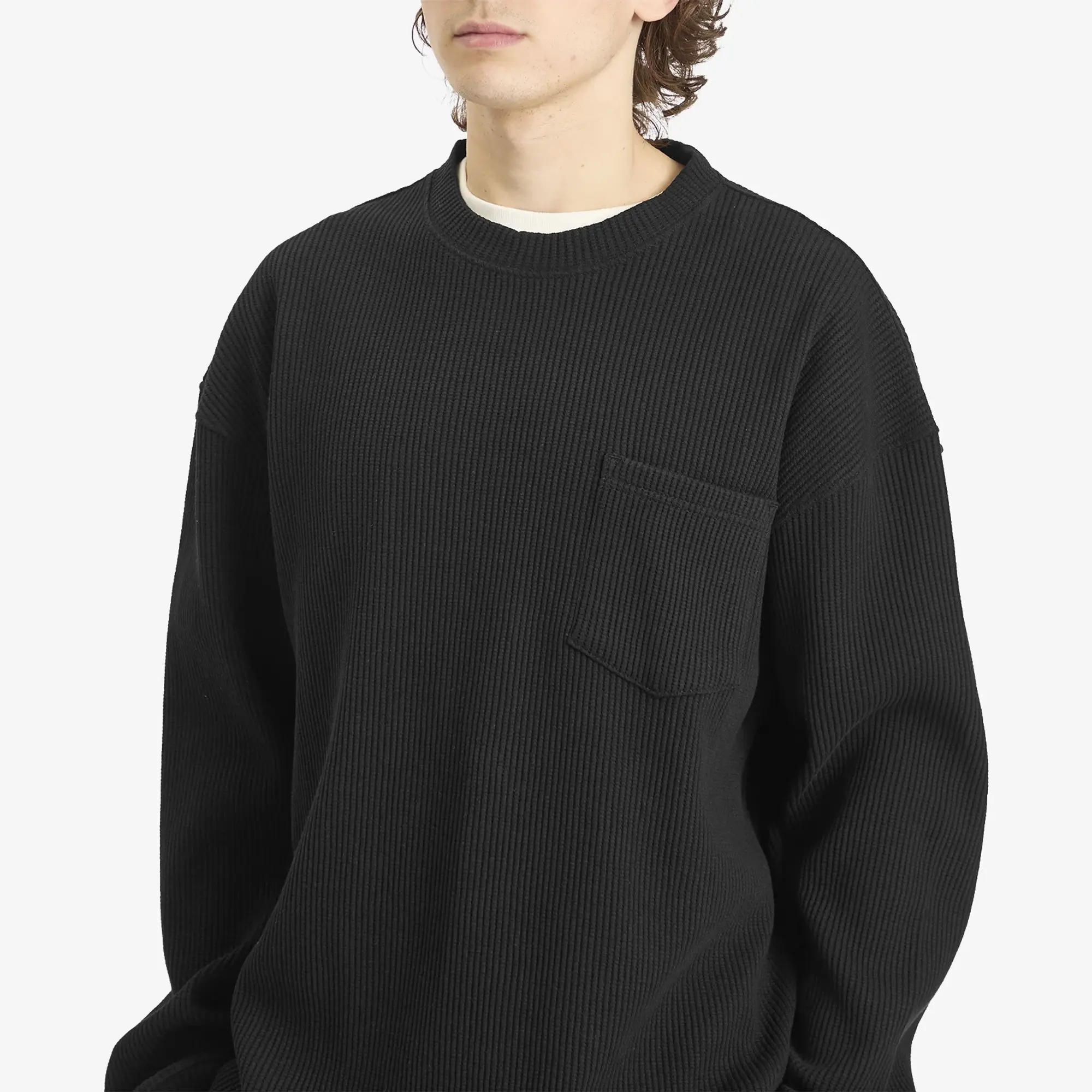 FrizmWORKS Men's Oversized Waffle Pocket Long Sleeve T-Shirt Black