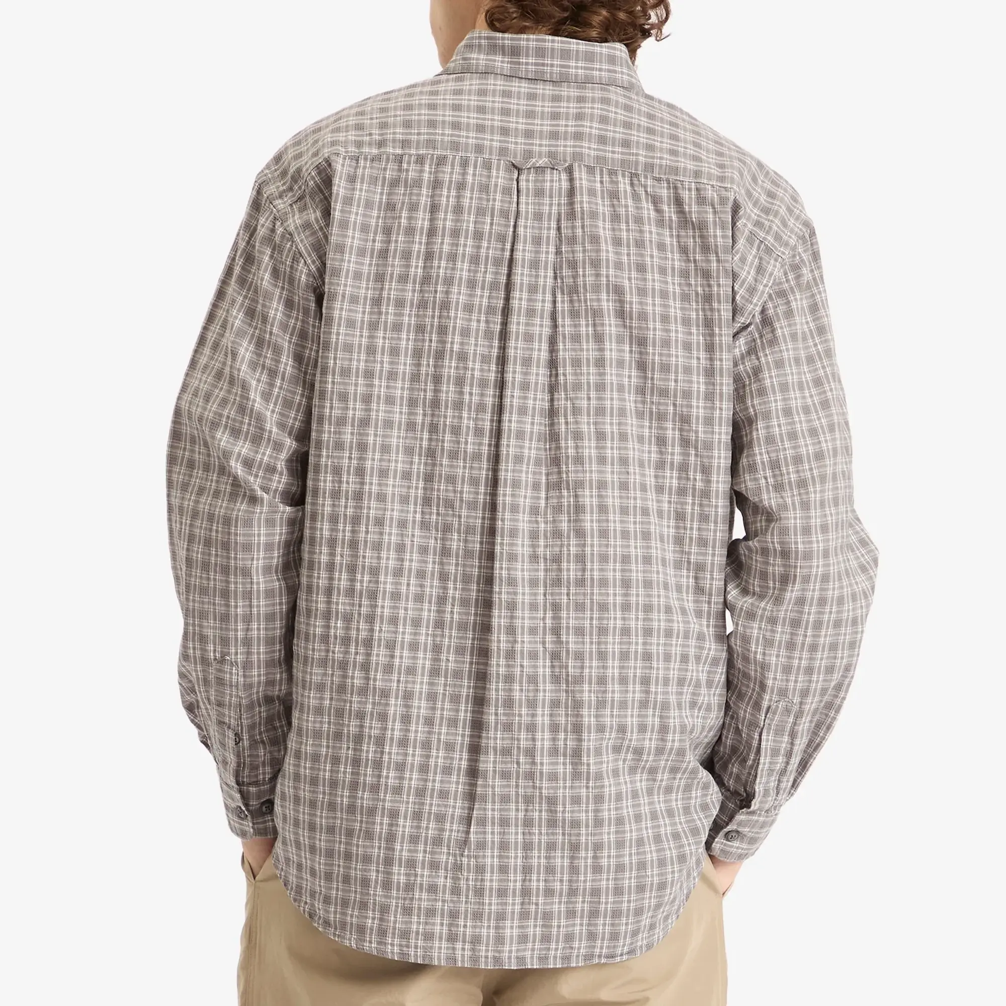 FrizmWORKS Men's Seersucker Check Shirt Gray