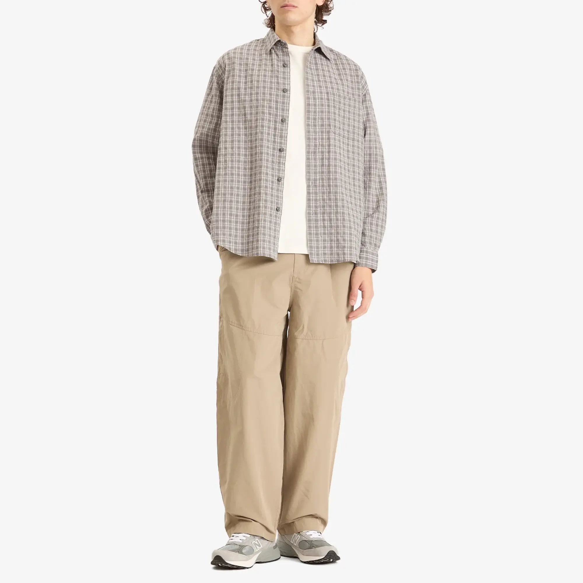 FrizmWORKS Men's Seersucker Check Shirt Gray