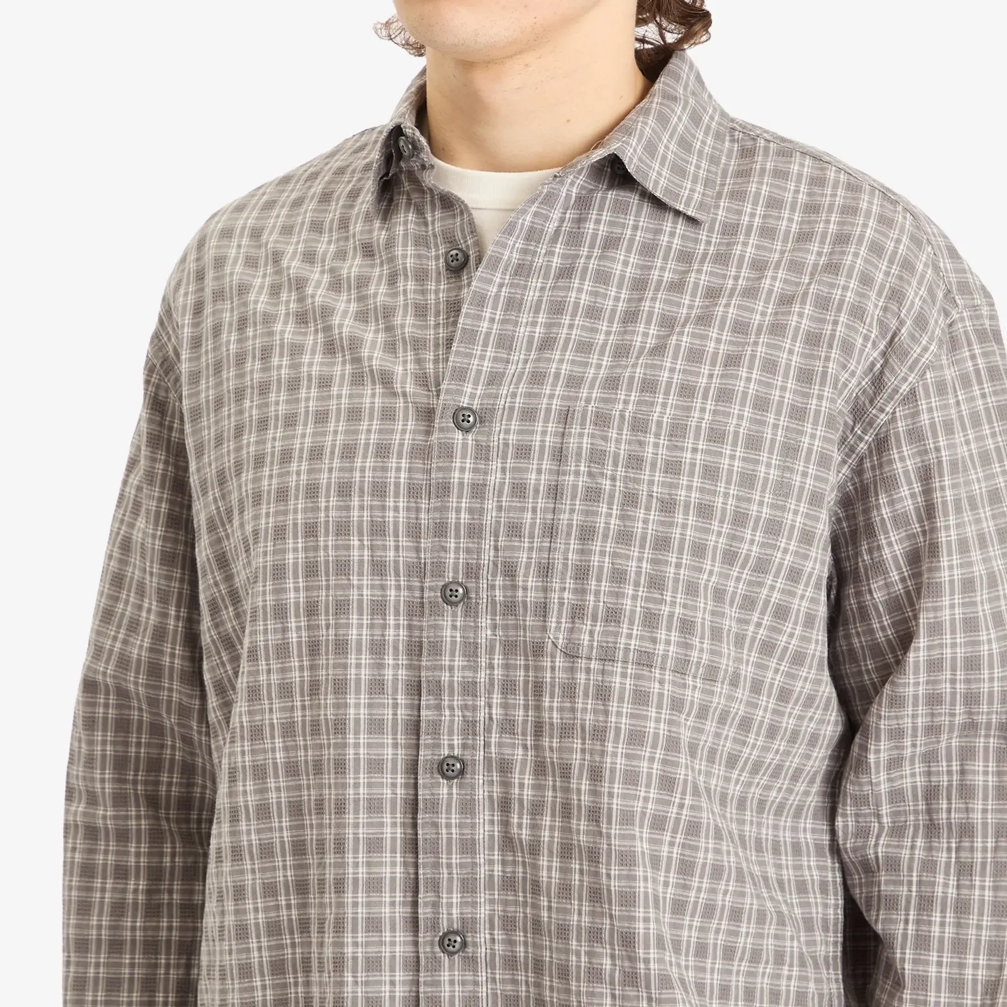 FrizmWORKS Men's Seersucker Check Shirt Gray