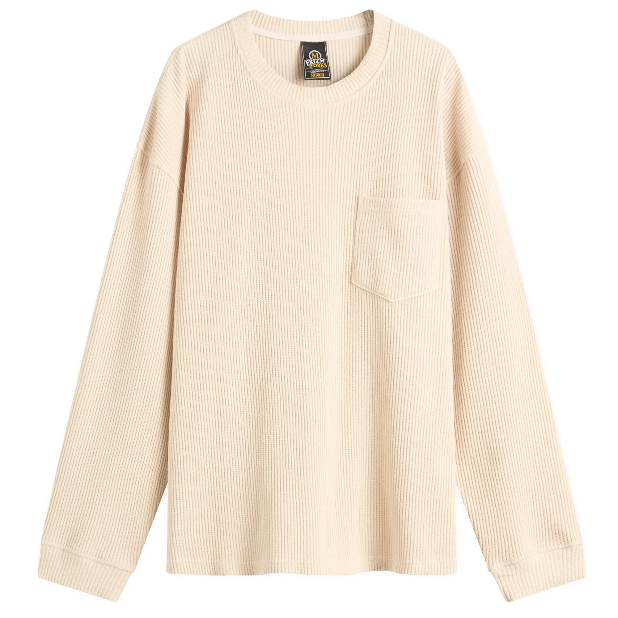 FrizmWORKS Men's Oversized Waffle Pocket Long Sleeve T-Shirt Cream