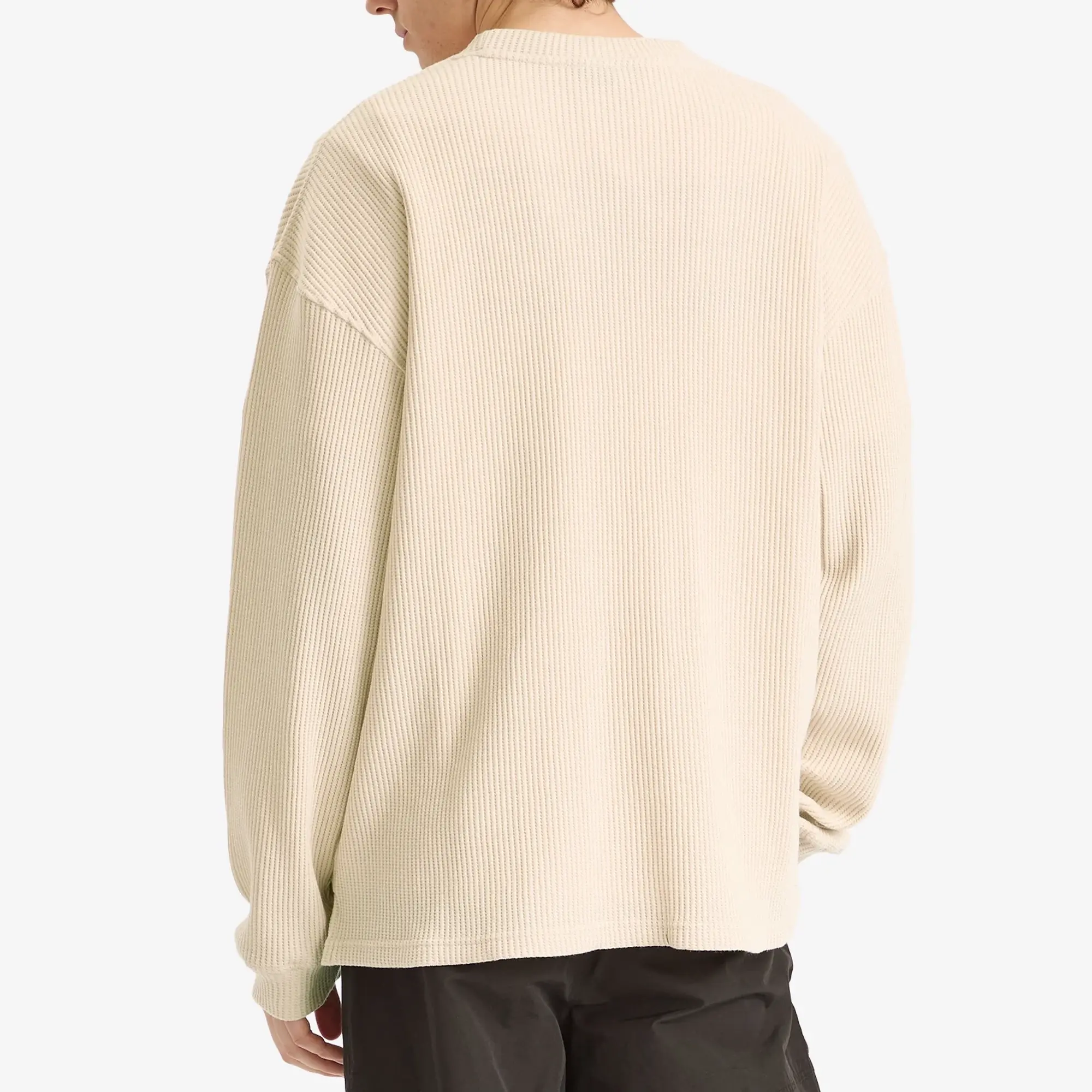 FrizmWORKS Men's Oversized Waffle Pocket Long Sleeve T-Shirt Cream