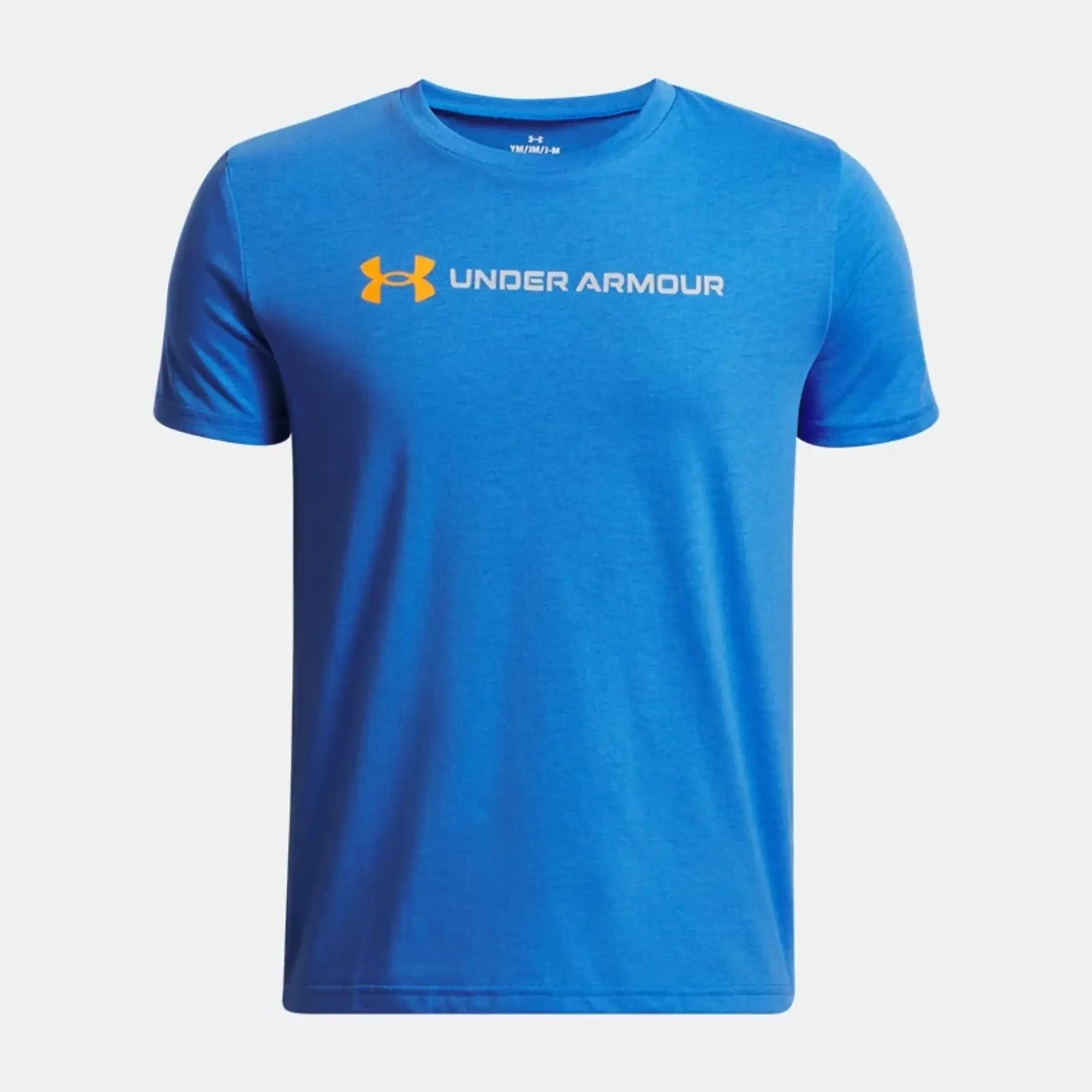 Under Armour  Logo Wordmark Boys' Short Sleeve Blue Atlantis / Mod Gray YXL (63 - 67 in)