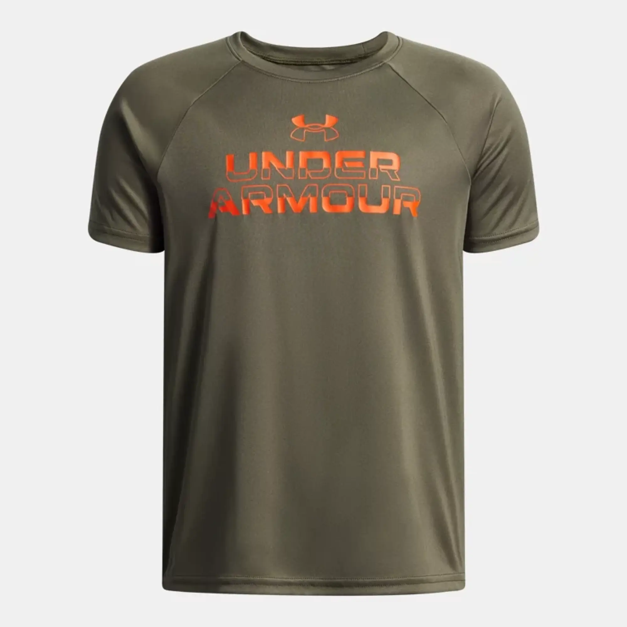 Under Armour  Tech™ Split Wordmark Boys' Short Sleeve Marine OD Green / Orange Base YLG (59 - 63 in)