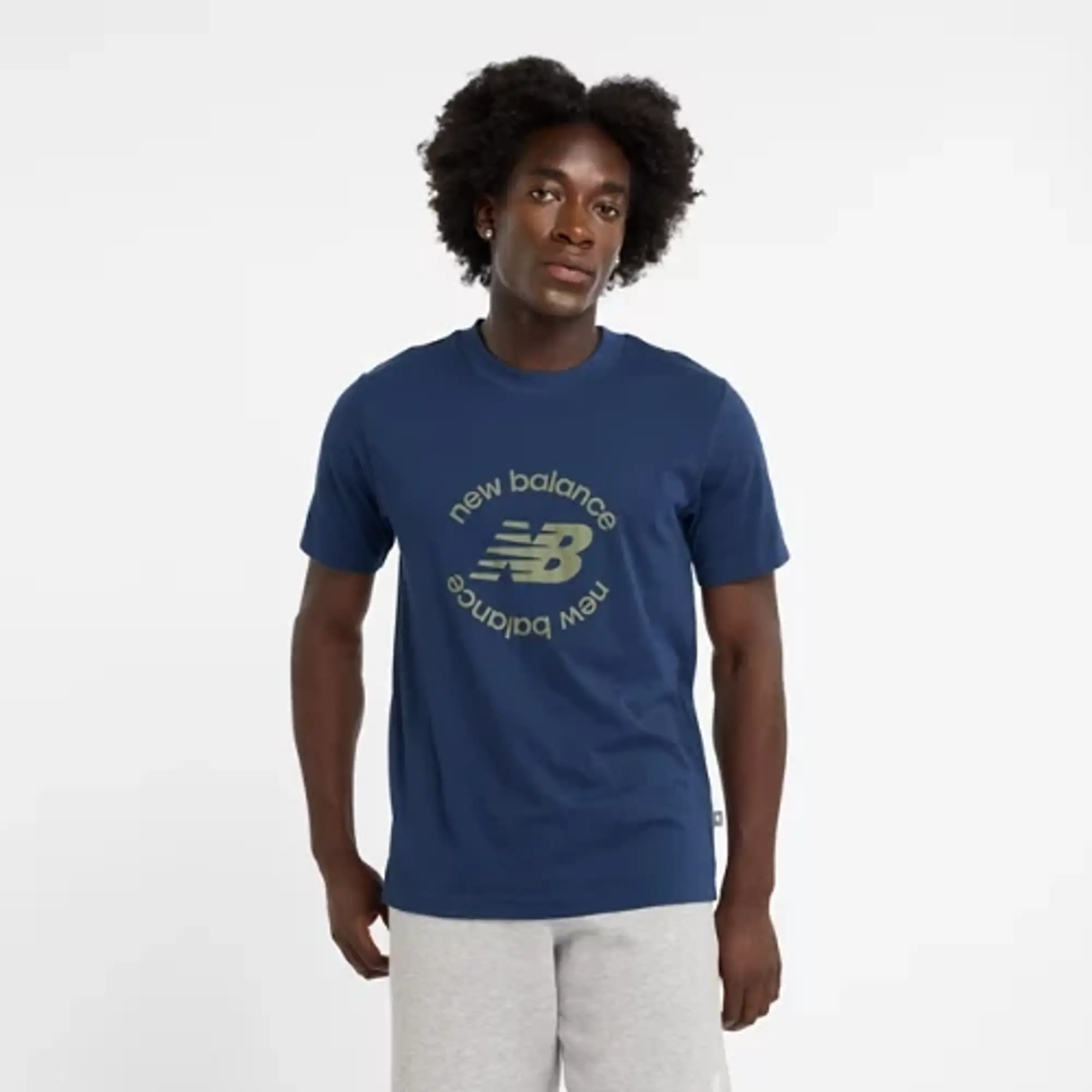 New Balance Men's Sport Round Graphic T-Shirt in Blue Cotton Jersey