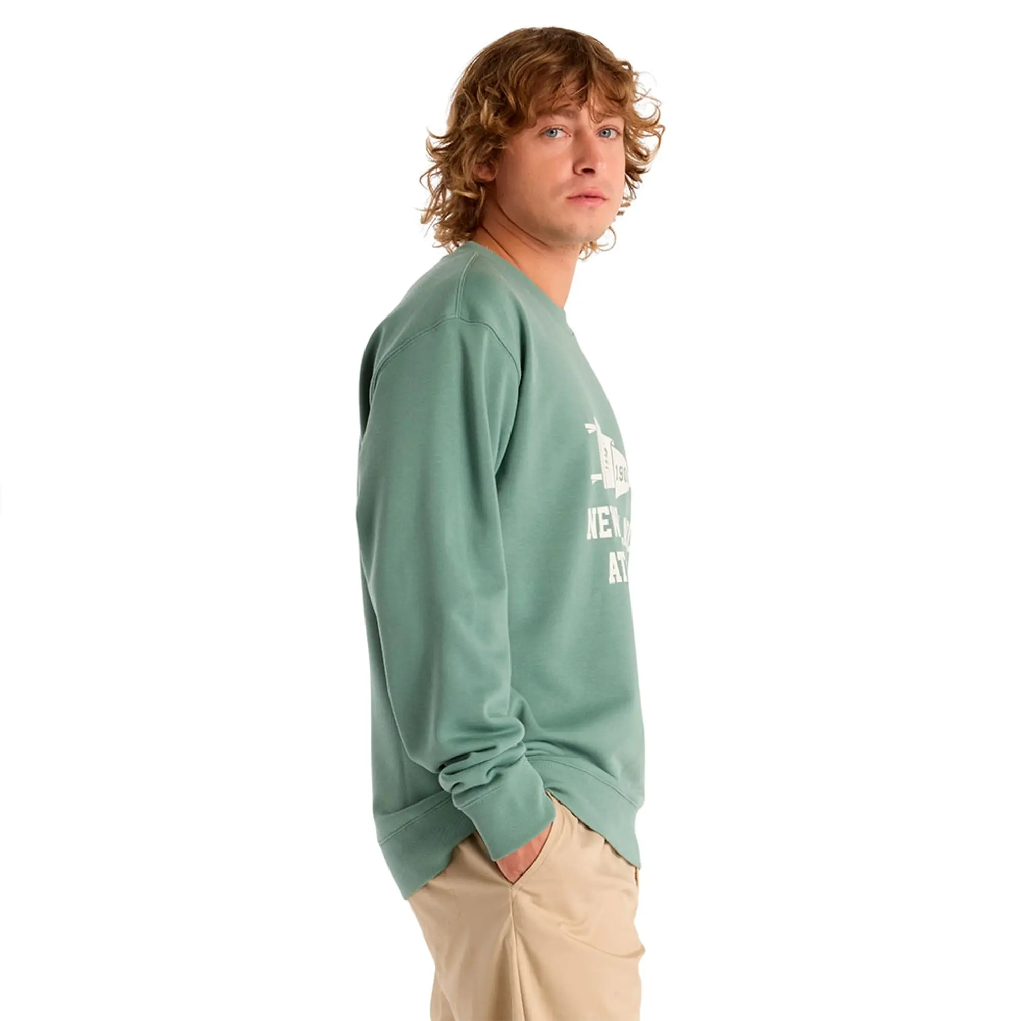 New Balance Men's Varsity Pennant Crew in Green Cotton Fleece