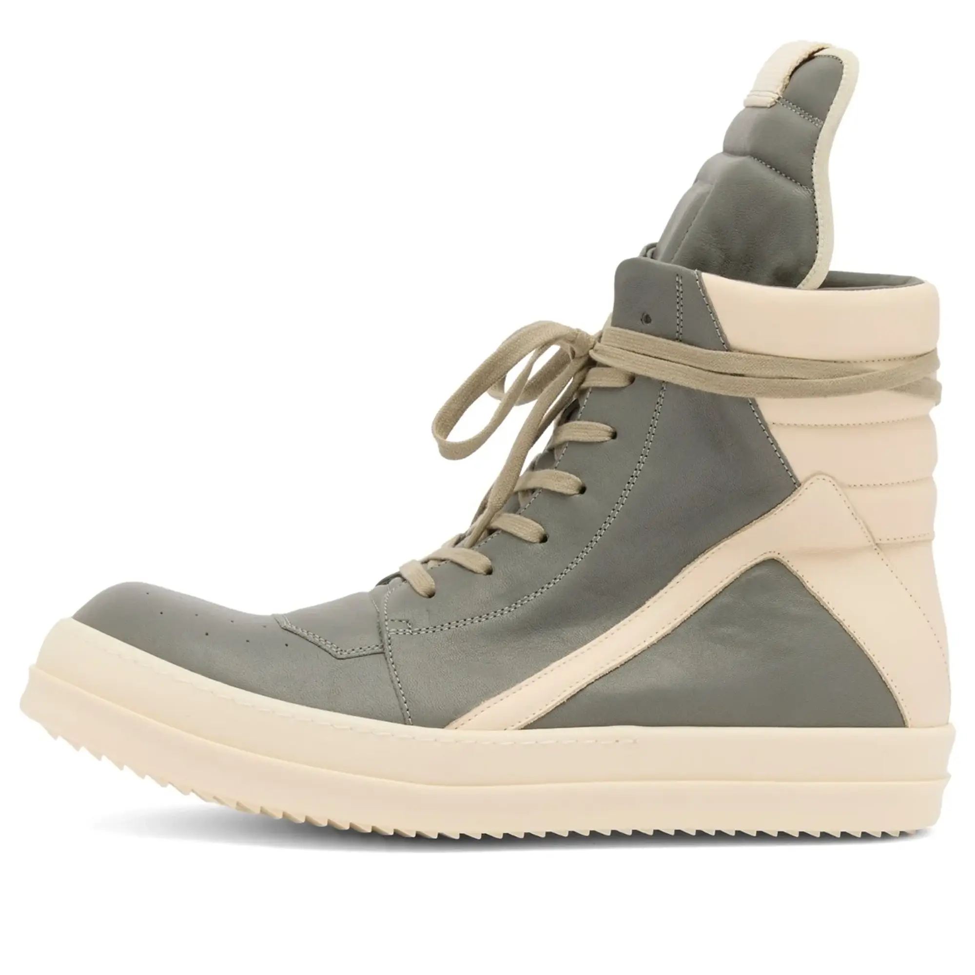 Rick Owens Men's Leather Geobasket Sneakers Washed Indigo/Milk
