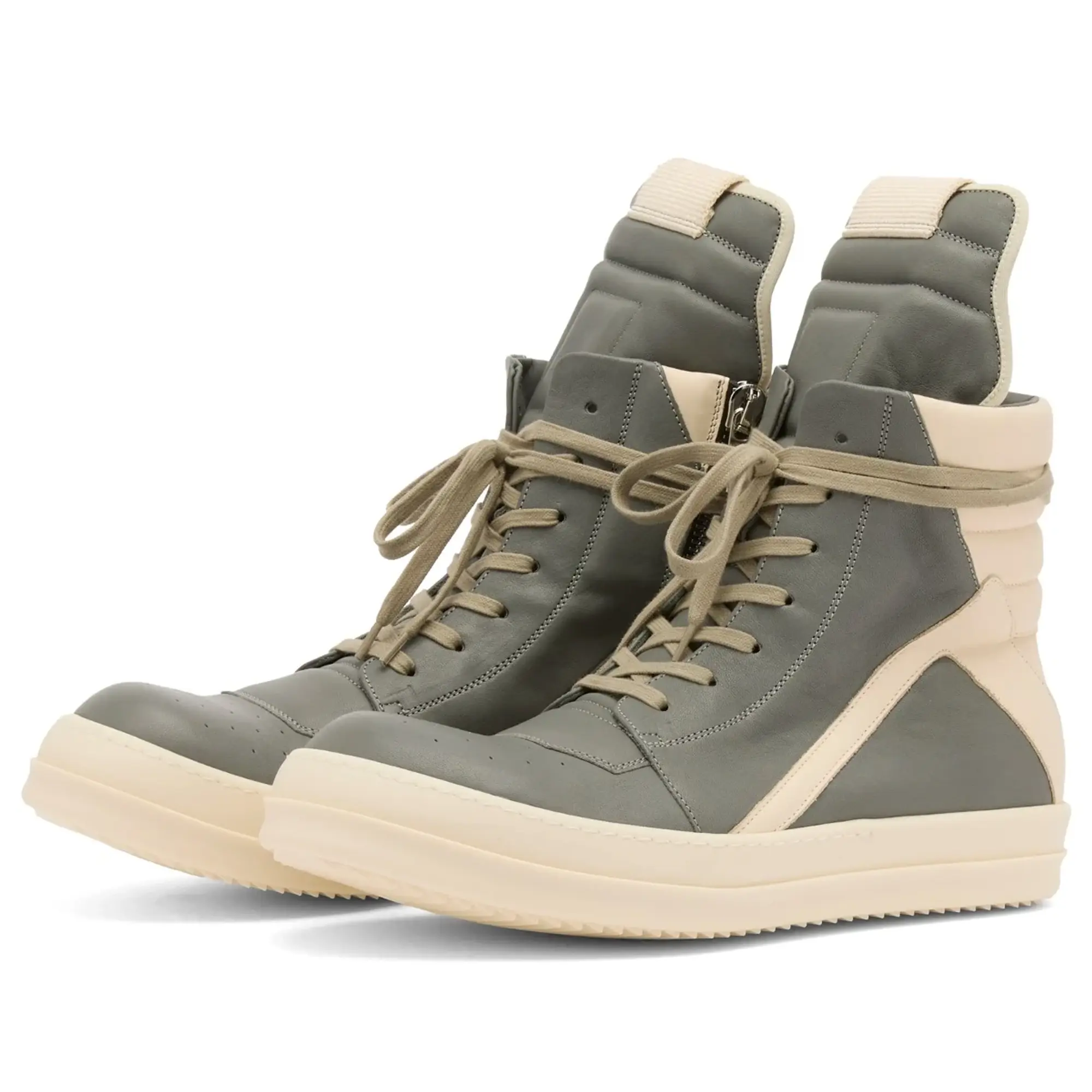 Rick Owens Men's Leather Geobasket Sneakers Washed Indigo/Milk