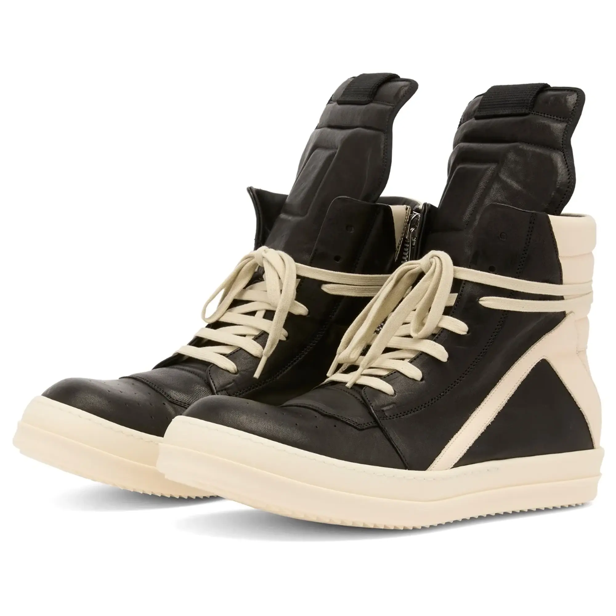 Rick Owens Men's Leather Geobasket Sneakers Washed Indigo/Milk