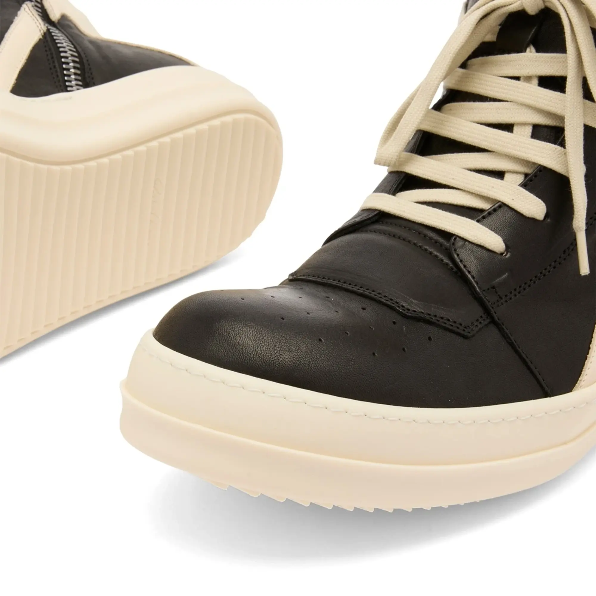 Rick Owens Men's Leather Geobasket Sneakers Washed Indigo/Milk