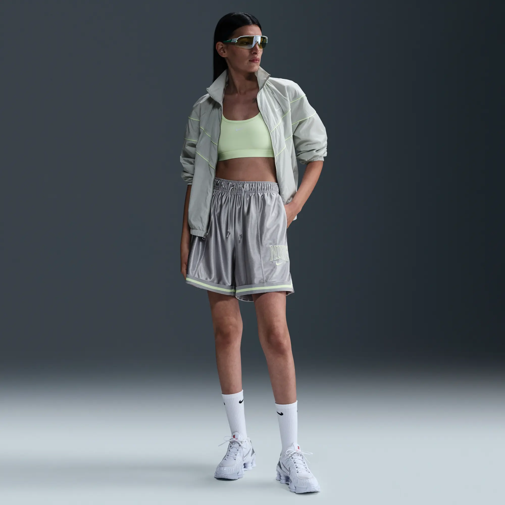 Nike Sportswear Women's Loose Mid-Rise Graphic Shorts - Grey - Polyester