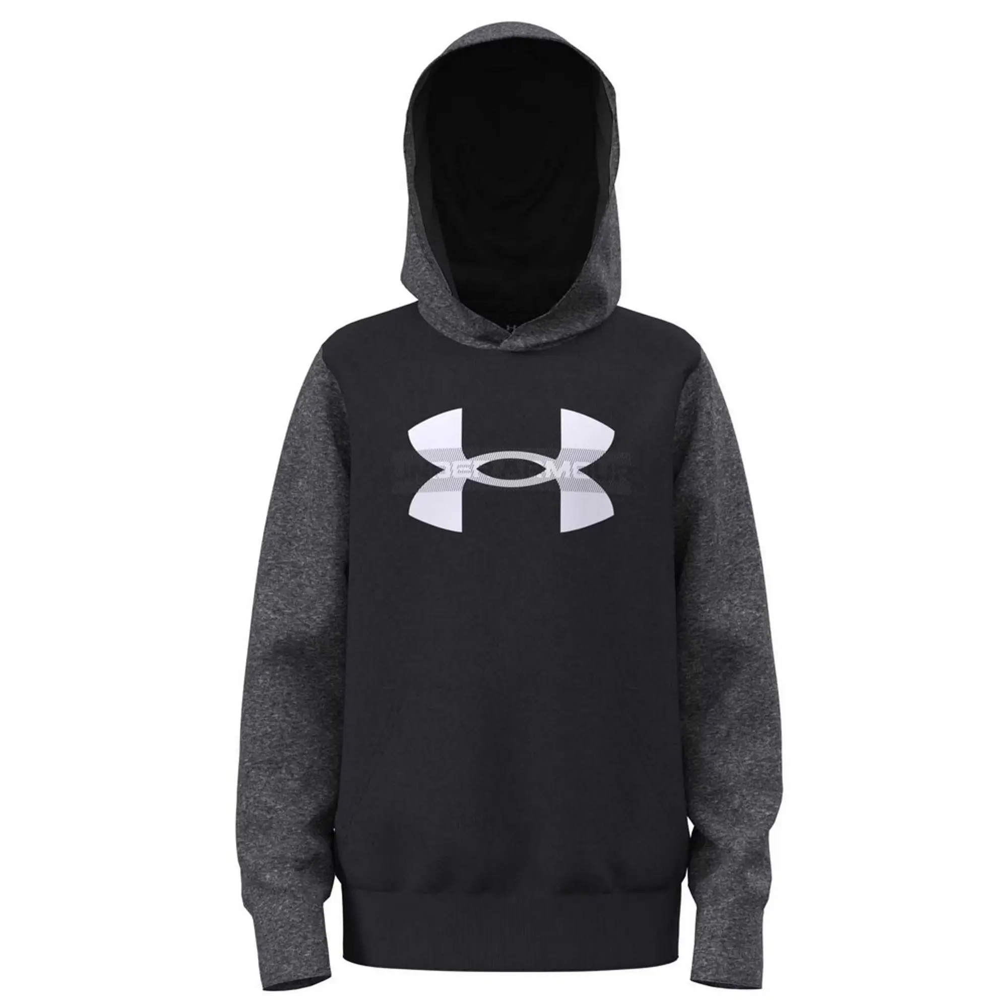 Under Armour  Rival Fleece Colorblock Graphic Boys' Hoodie Black / Castlerock Light Heather / White YLG (59 - 63 in)