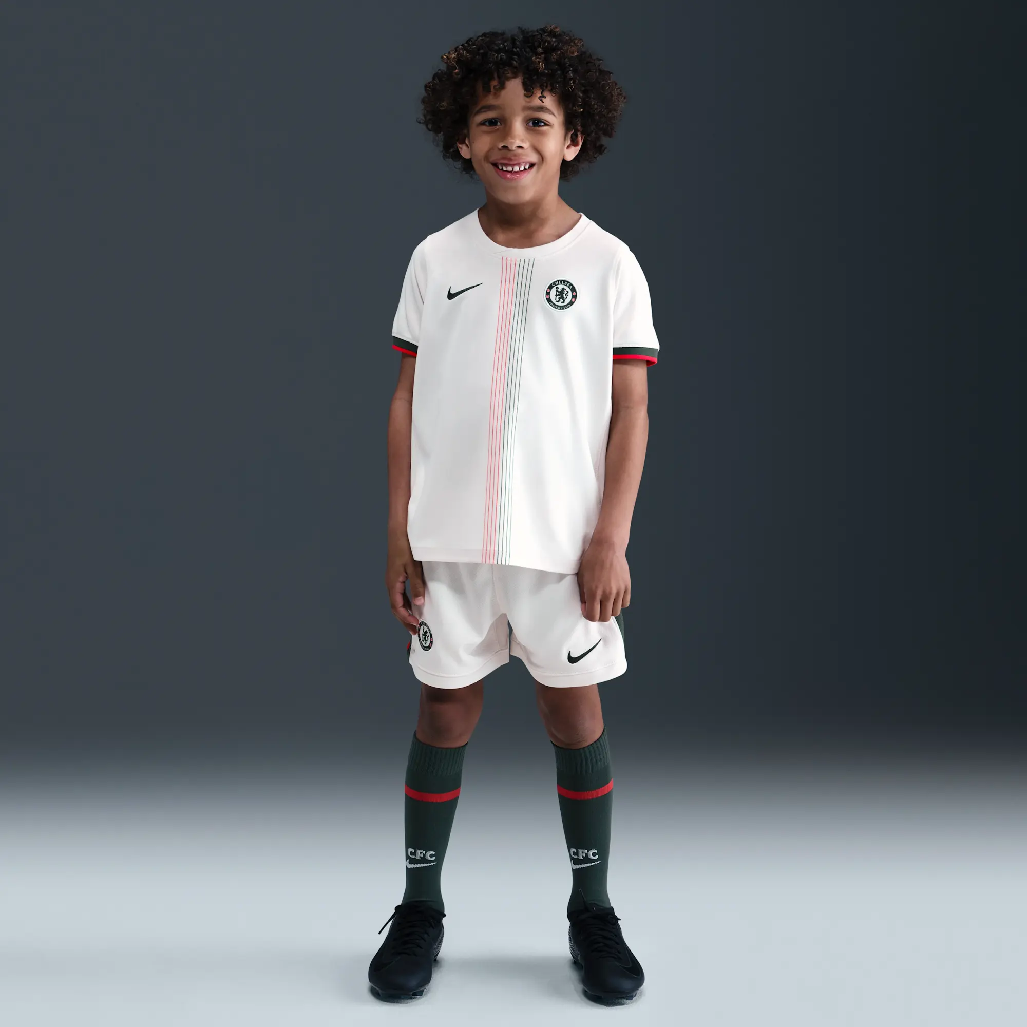 Chelsea FC 2025/26 Stadium Away Little Kids' Nike Soccer Replica 3-Piece Kit - Grey - Recycled Polyester