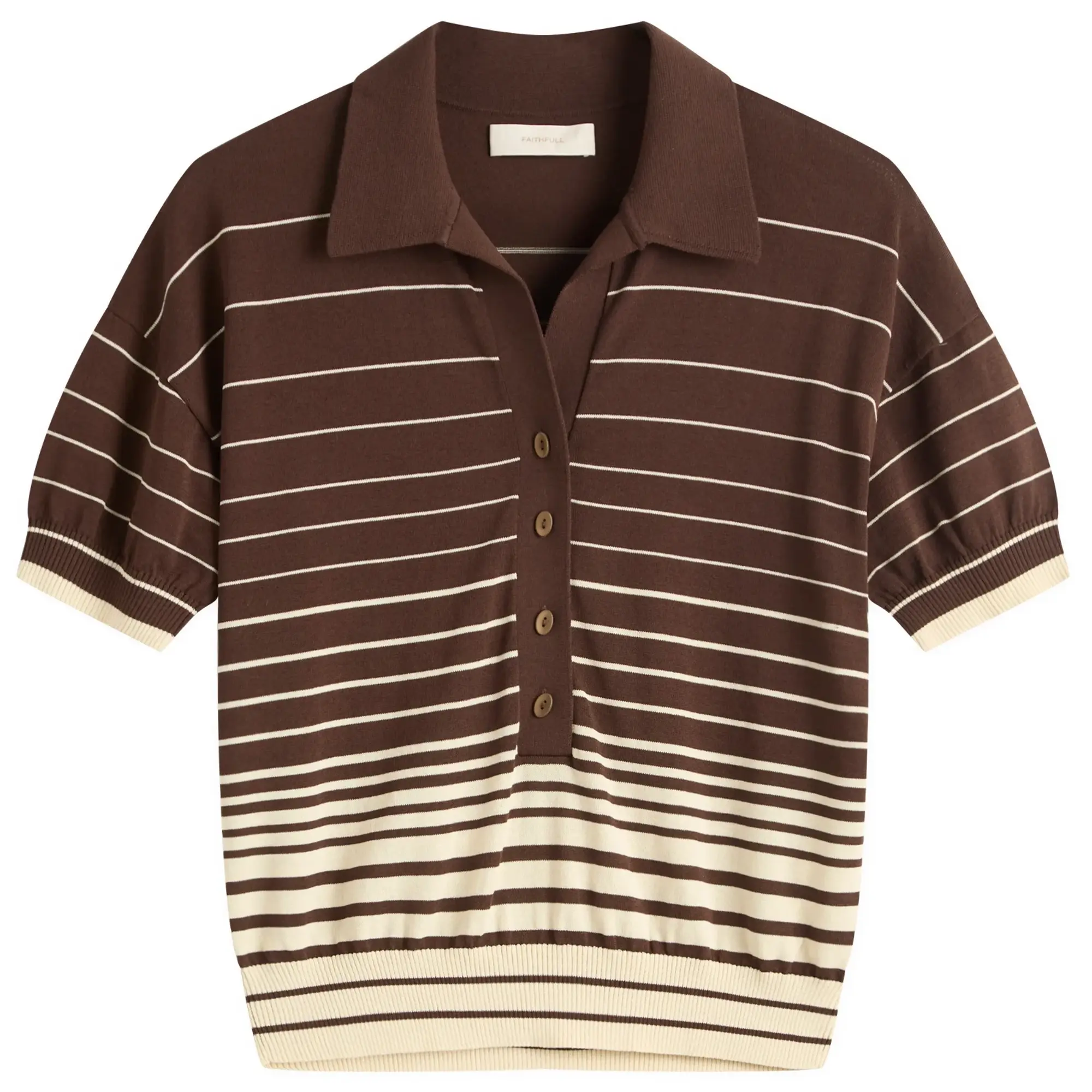 Faithfull The Brand Women's Sable Polo Shirt Accordion Stripe Brown Beige