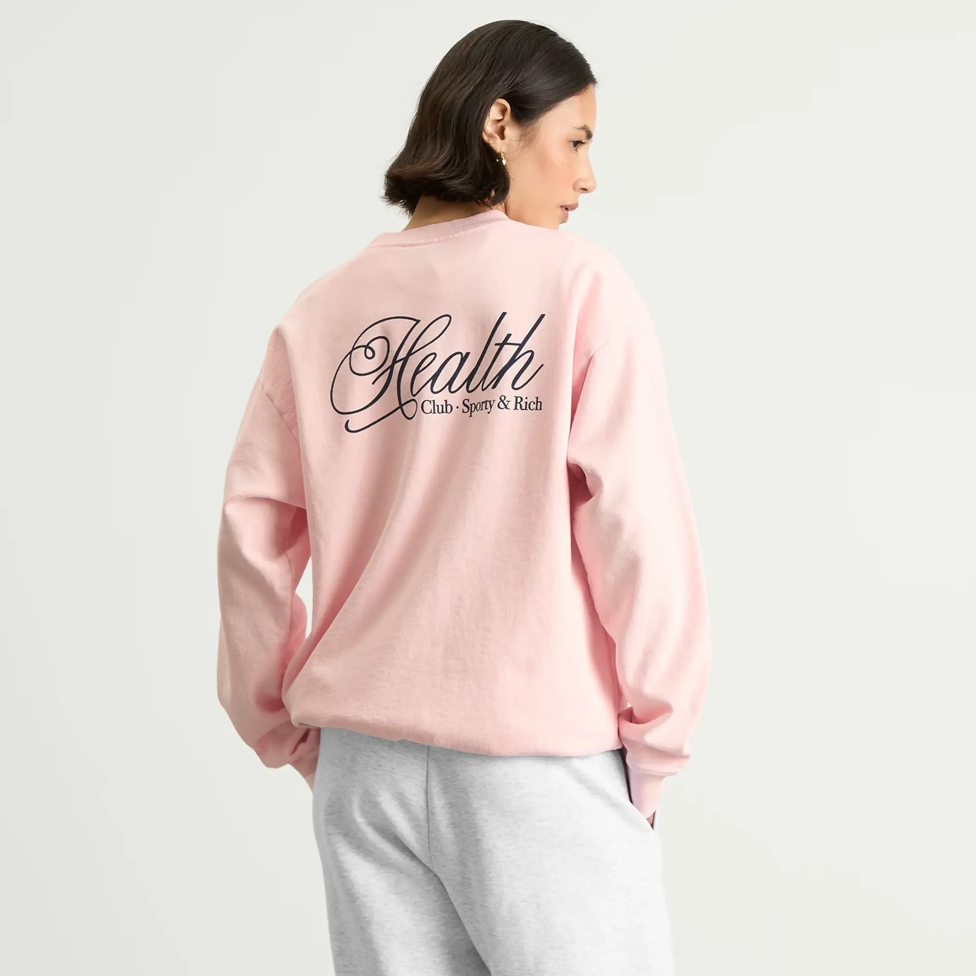 Sporty & Rich Women's Health Script Crew Sweatshirt Pink Dolphin
