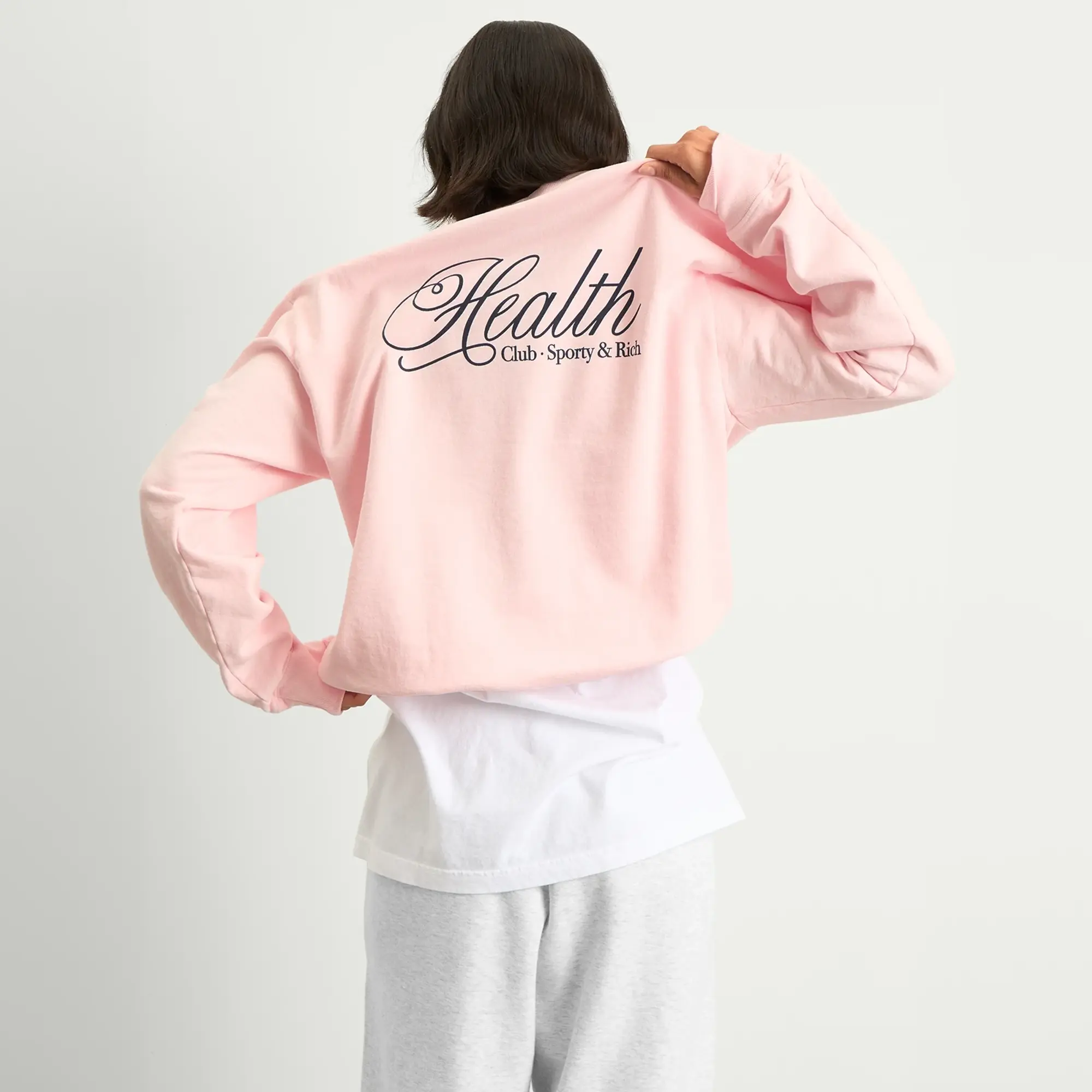 Sporty & Rich Women's Health Script Crew Sweatshirt Pink Dolphin