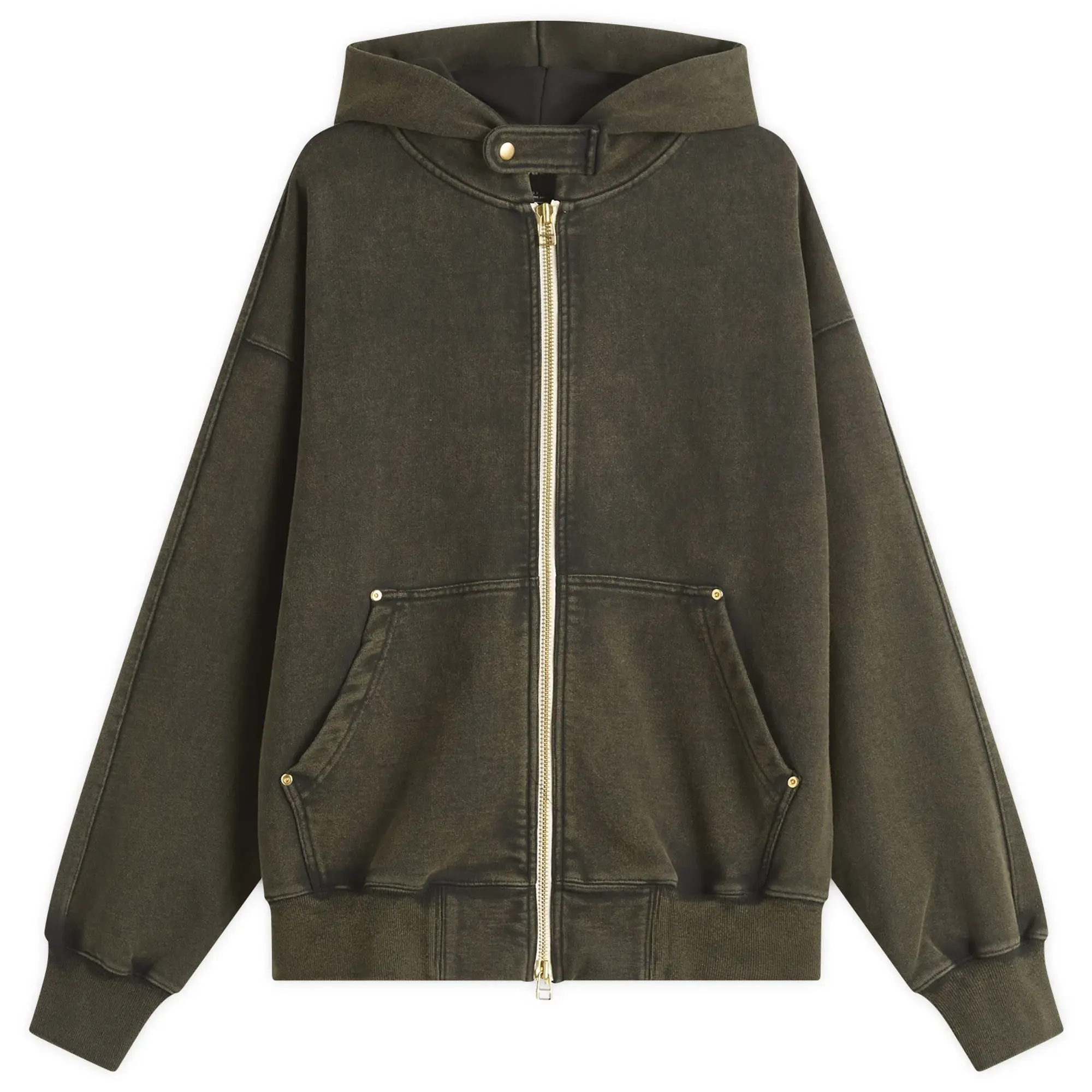 FrizmWORKS Men's Vintage Dye Hooded Zip Parka Black Brown