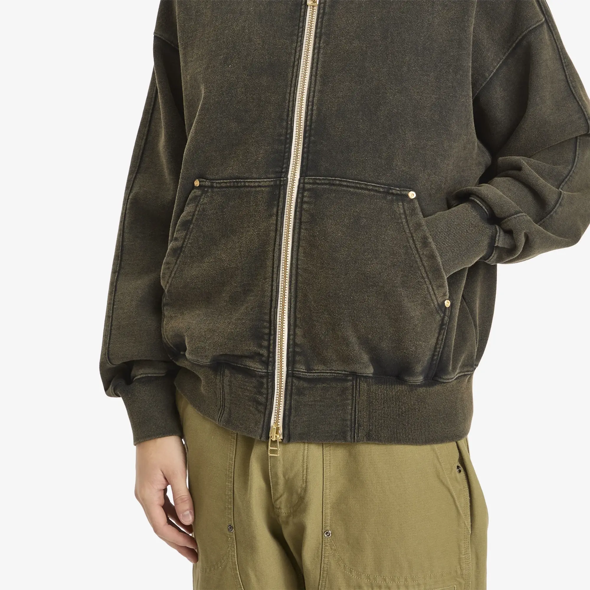 FrizmWORKS Men's Vintage Dye Hooded Zip Parka Black Brown
