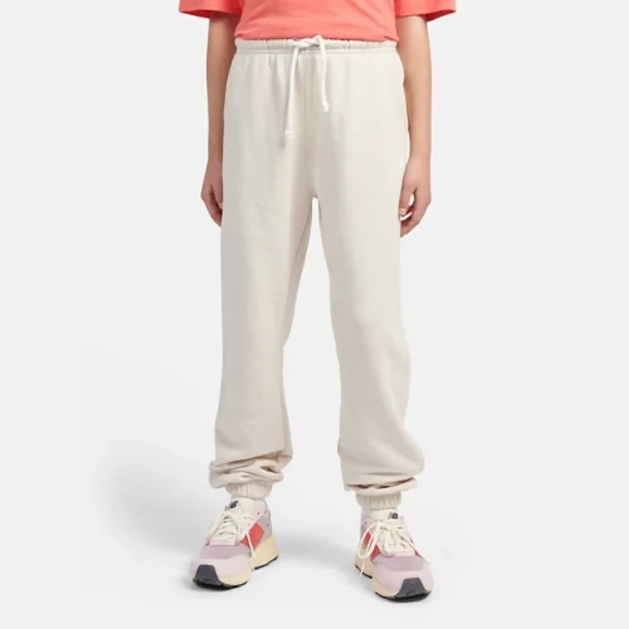New Balance Girls FT Small Logo Jogger in Beige Cotton