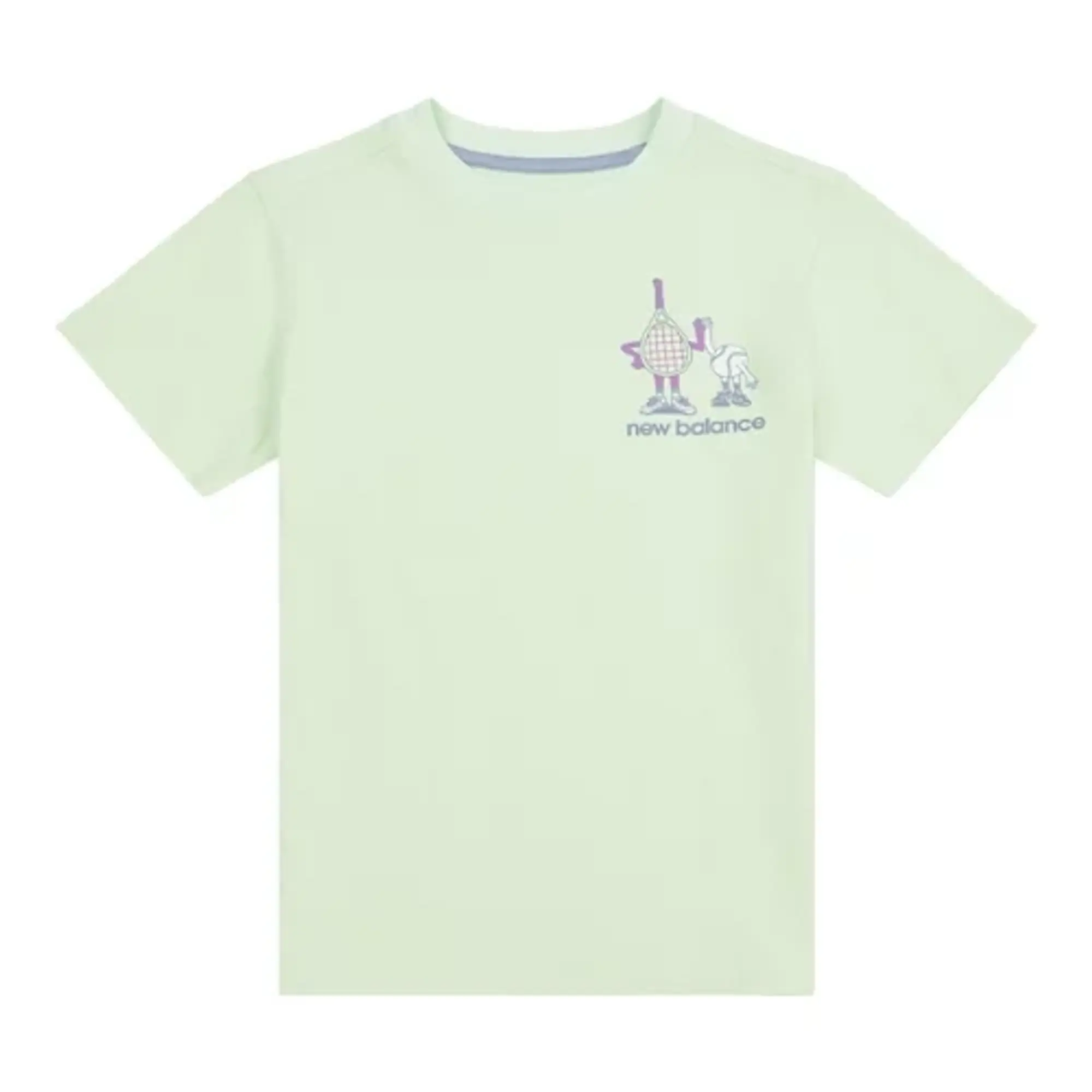 New Balance Girls Athletics Tennis Cartoon Graphic T-Shirt in Green Cotton Jersey
