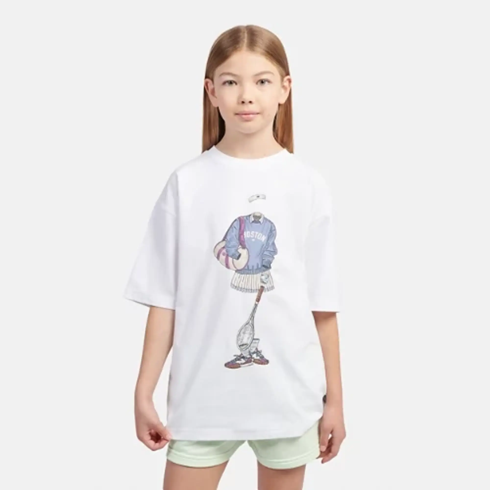 New Balance Girls Tennis Girl Graphic T-Shirt in White Cotton Jersey