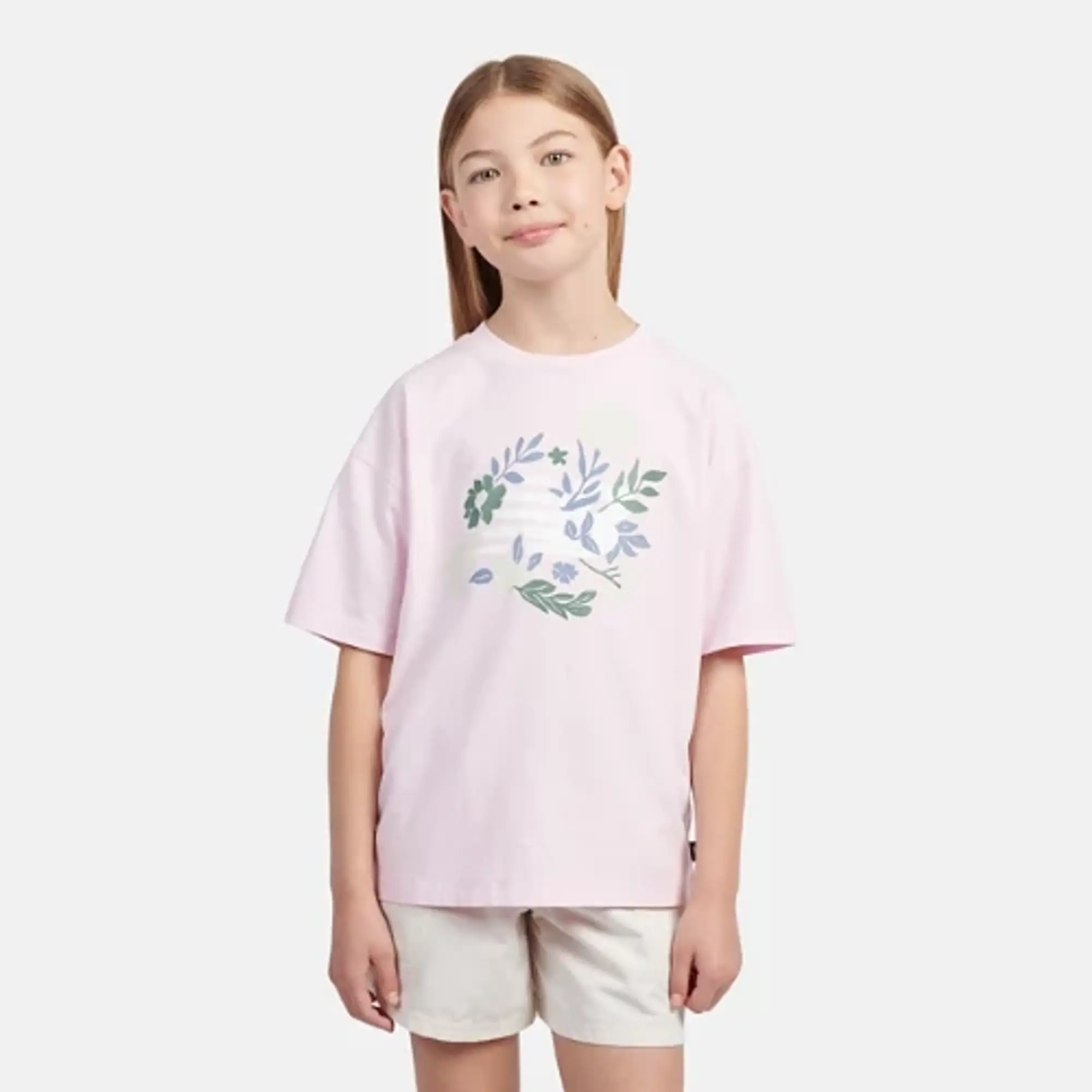 New Balance Girls Floral Graphic T-Shirt in Pink Cotton Jersey