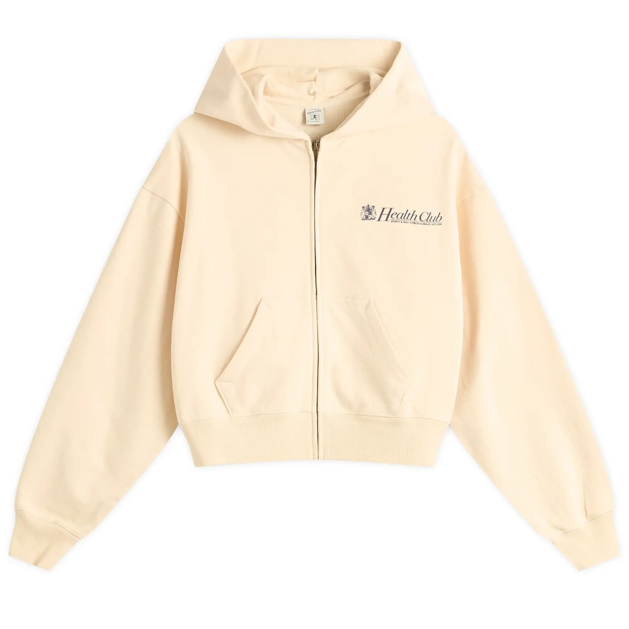 Sporty & Rich Women's Lion Health Cropped Zip Hoodie Cream