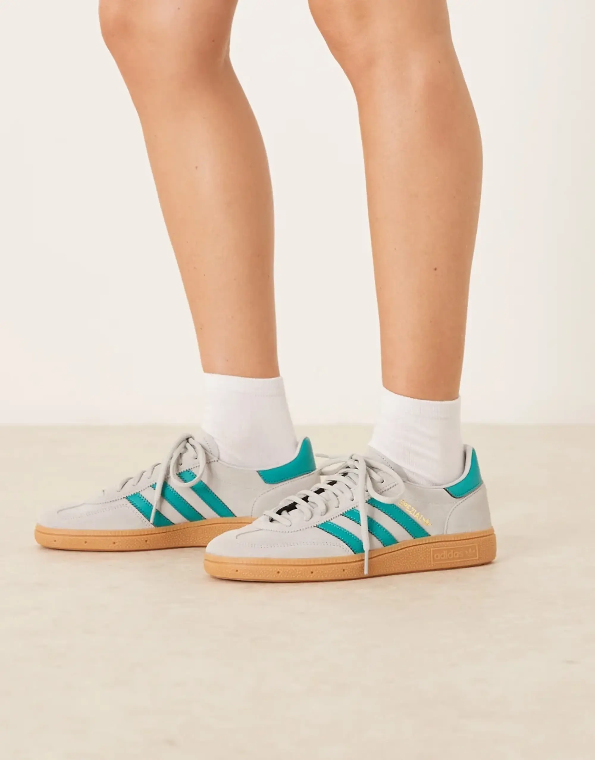 Adidas Originals Handball Spezial Trainers In Grey And Green With Gum Sole