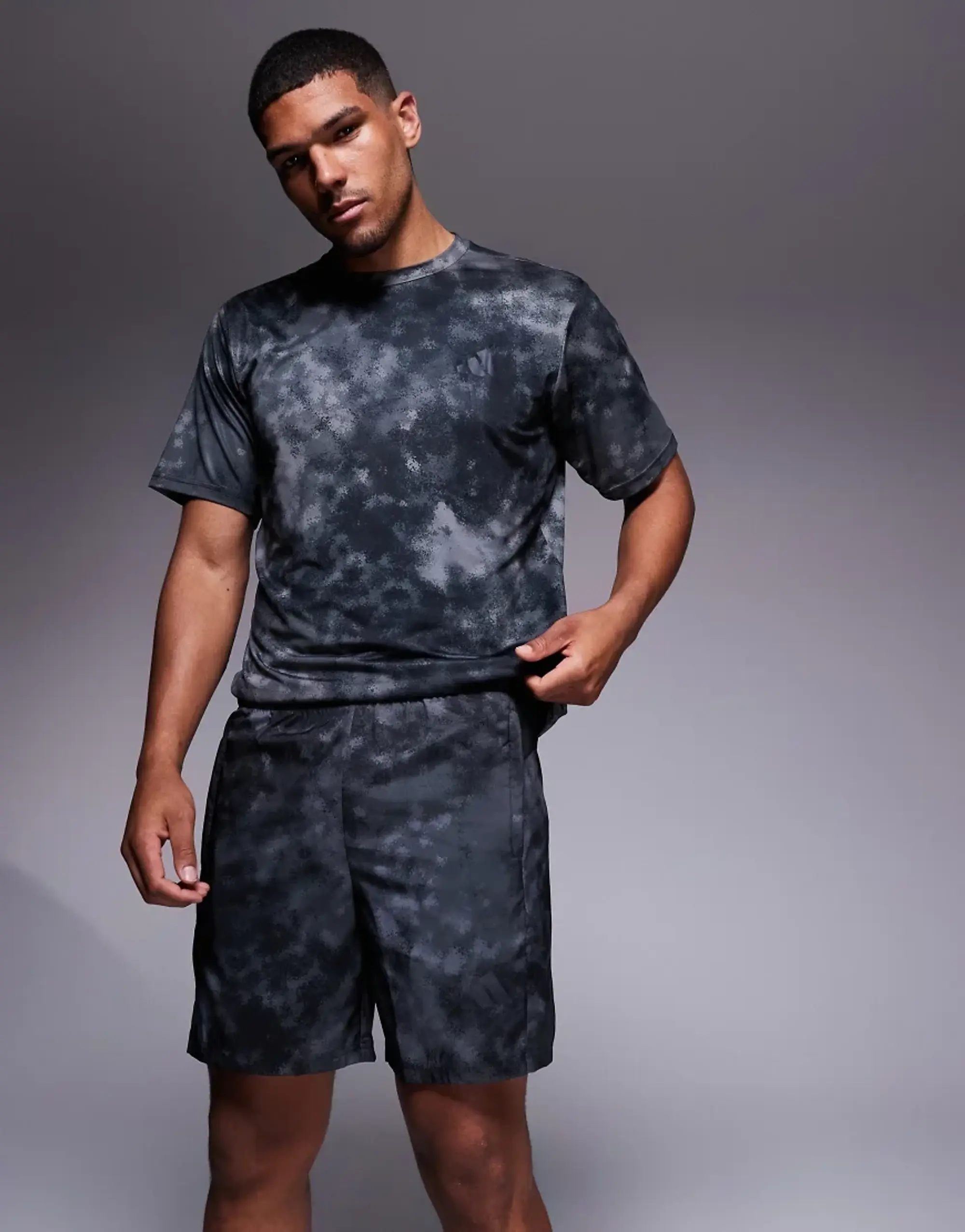 Adidas Training Essentials Shorts With Grey And Black Print