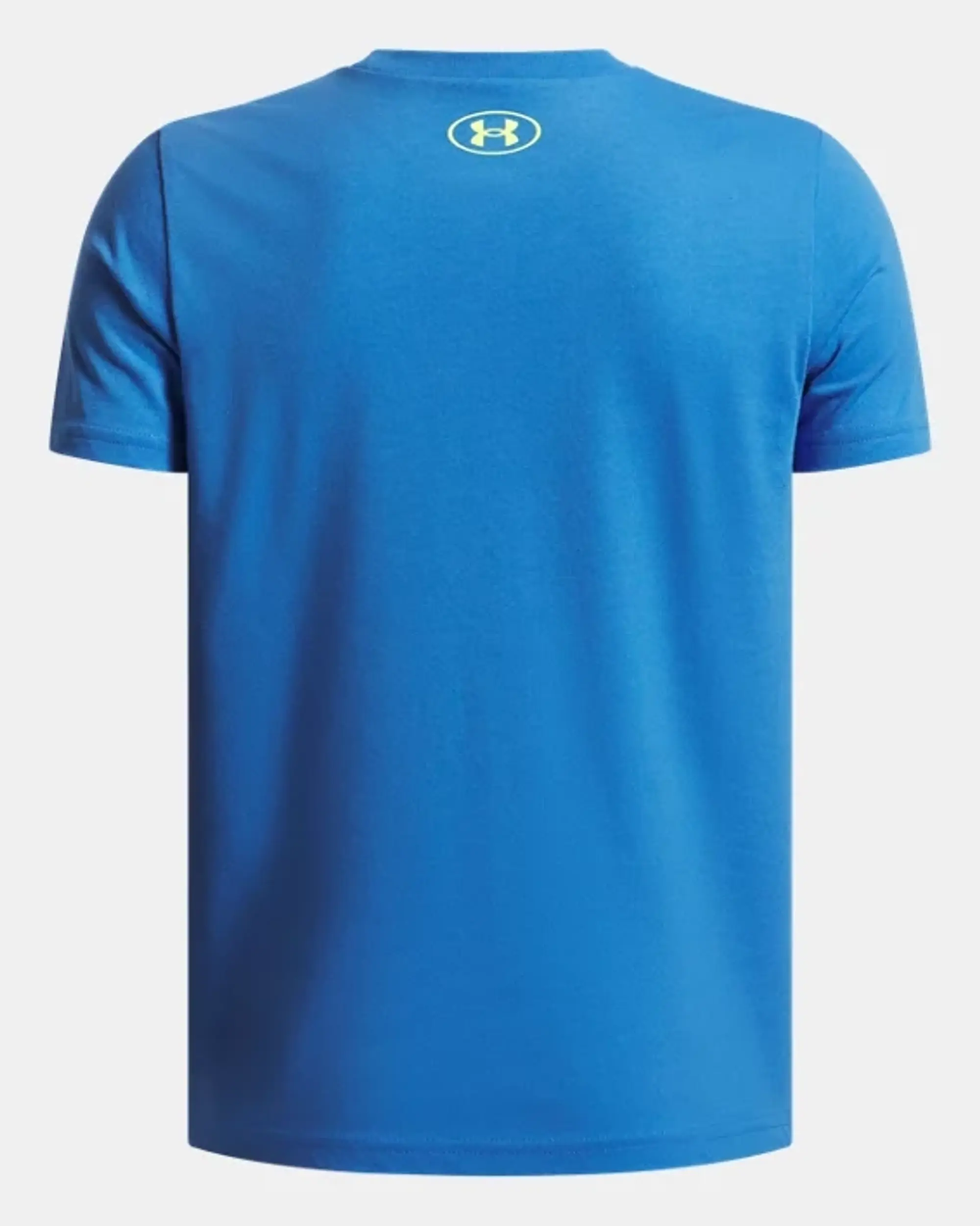 Under Armour  Overlay Wordmark Boys' Short Sleeve Blue Atlantis / High Vis Yellow YLG (59 - 63 in)