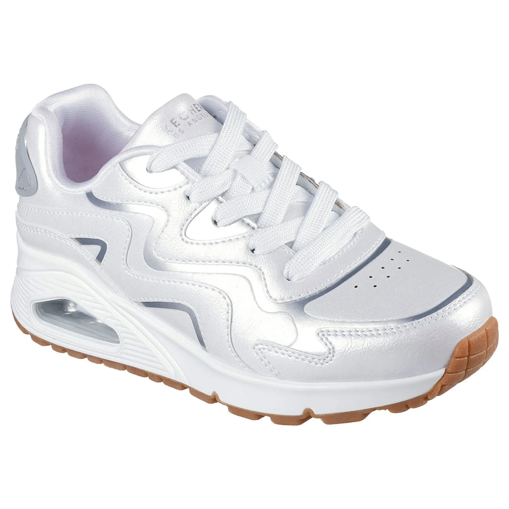 Skechers Girls Uno Gen1 - Wavy Shimmer Sneaker in White/Silver