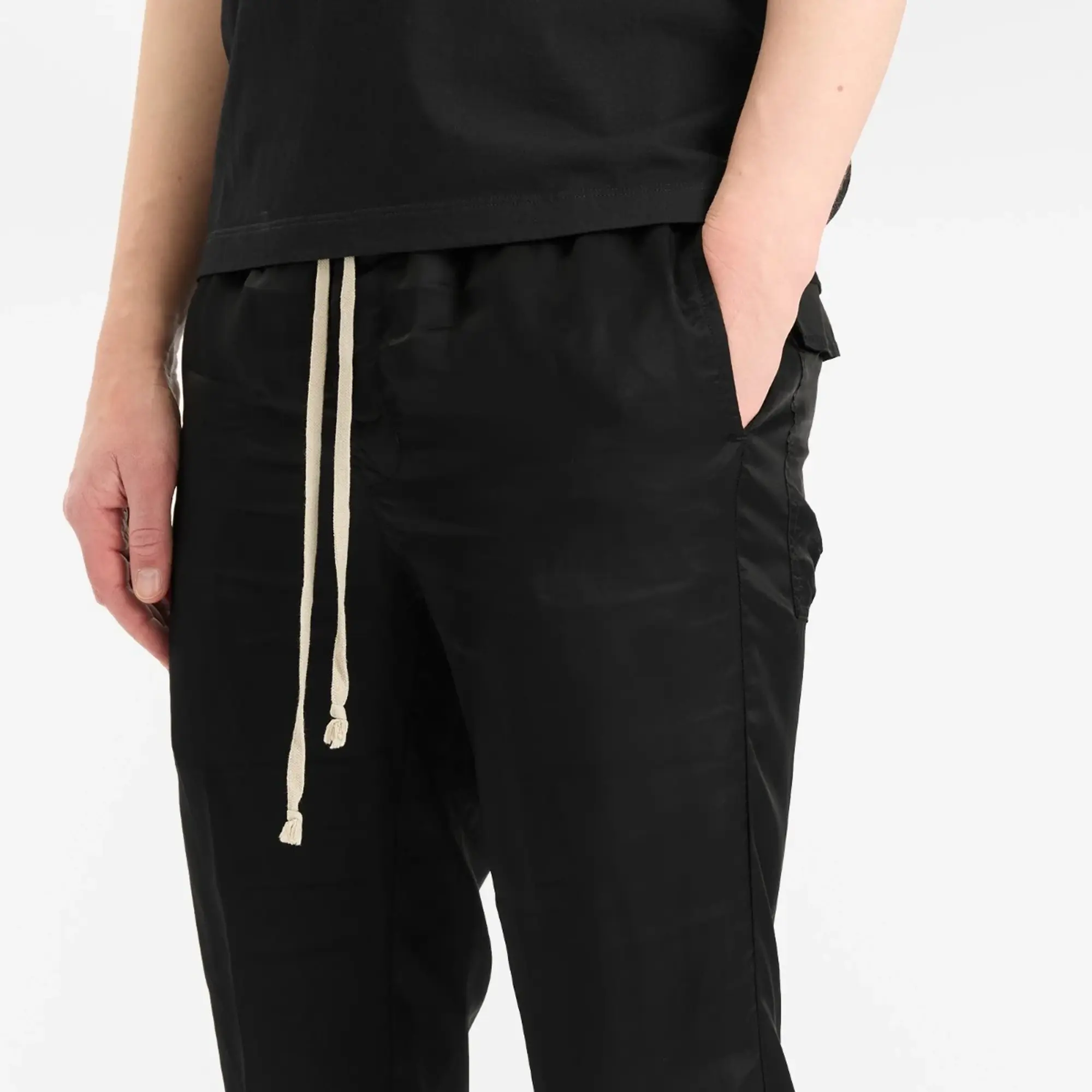 Rick Owens Men's Twill Drawstring Long Trousers Black