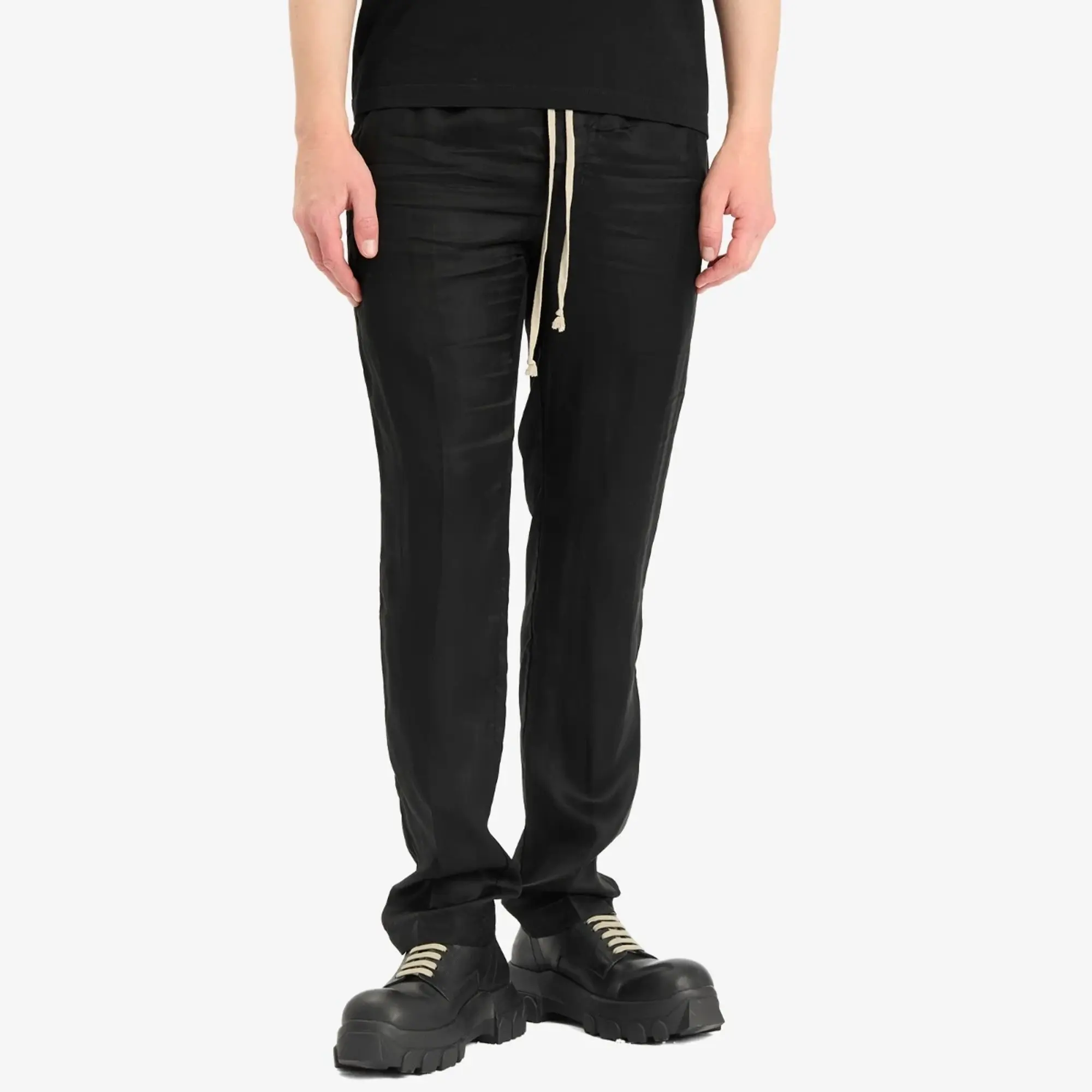 Rick Owens Men's Twill Drawstring Long Trousers Black