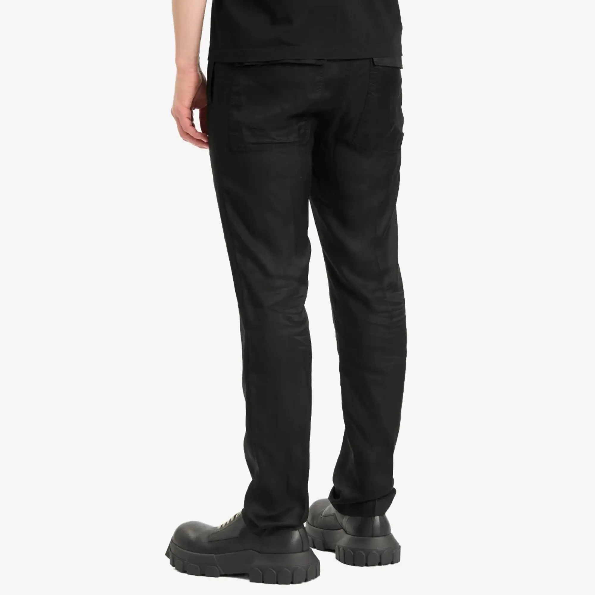 Rick Owens Men's Twill Drawstring Long Trousers Black