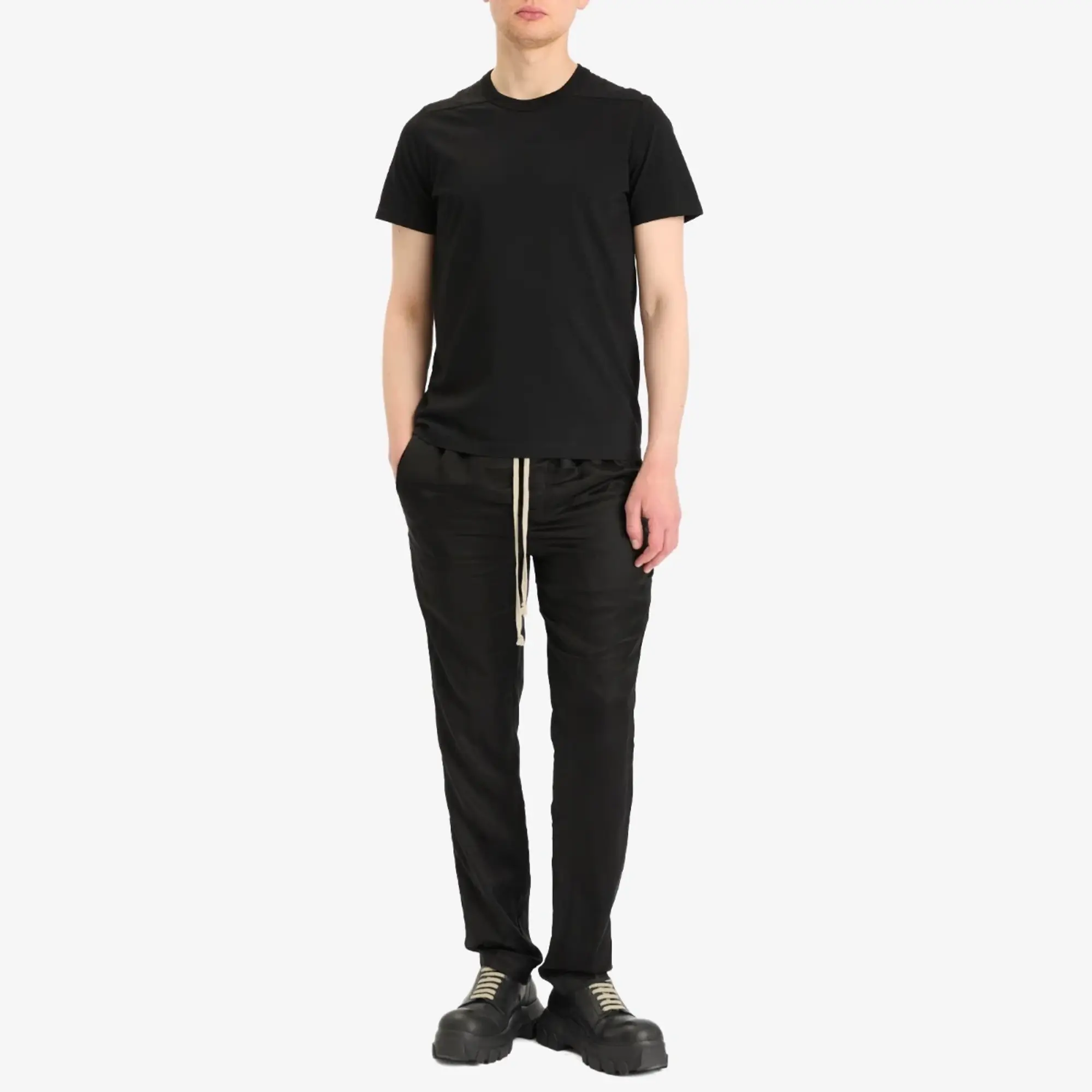 Rick Owens Men's Twill Drawstring Long Trousers Black