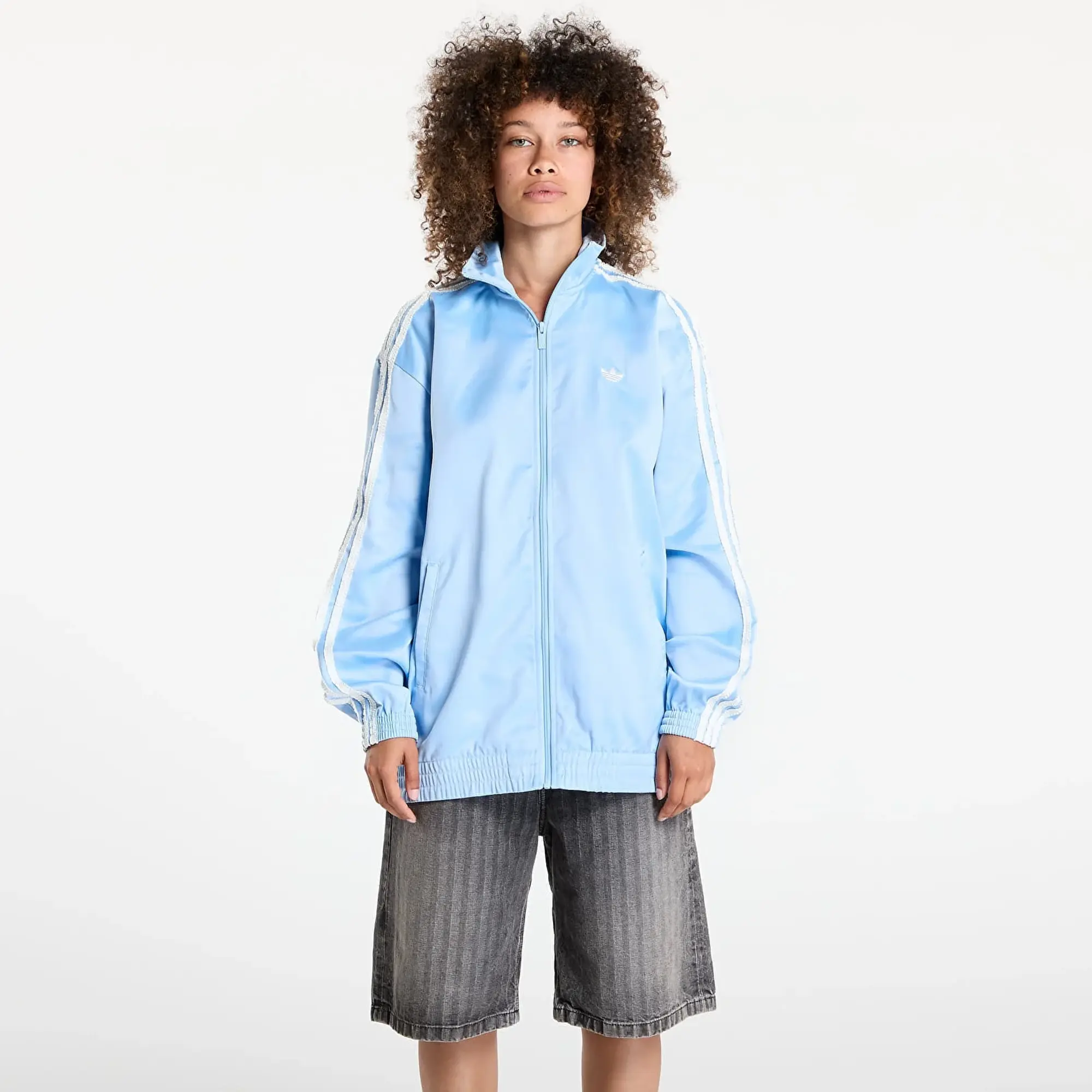 Jacket Adidas Originals Satin Firebird Track Top Ruffle 3-Stripes Clear Sky Xxs