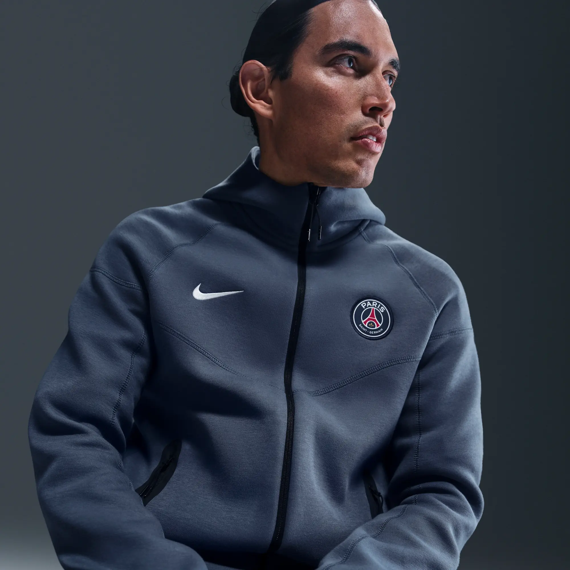 Paris Saint-Germain Tech Windrunner Men's Nike Football Fleece Full-Zip Hoodie - Blue - Cotton/Polyester