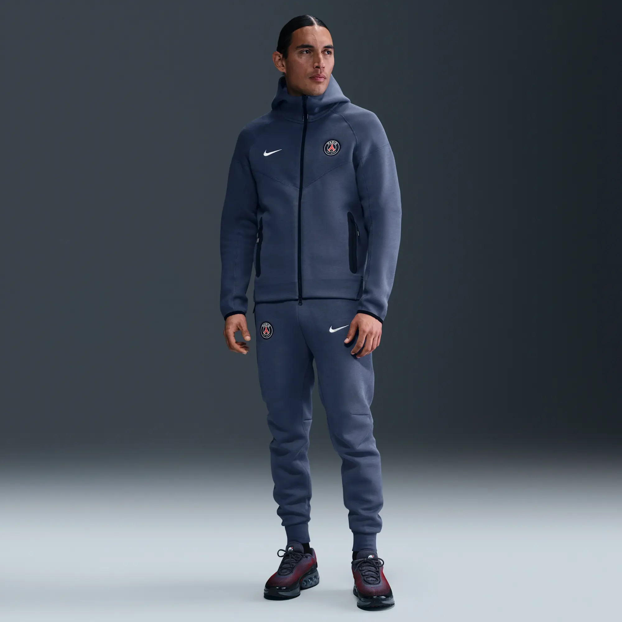 Paris Saint-Germain Tech Windrunner Men's Nike Football Fleece Full-Zip Hoodie - Blue - Cotton/Polyester