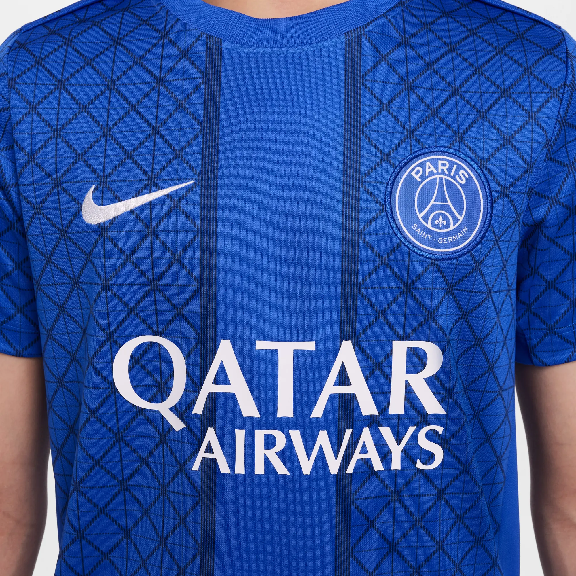 Paris Saint-Germain Academy Pro Home Older Kids' Nike Dri-FIT Football Pre-Match Short-Sleeve Top - Blue - Polyester