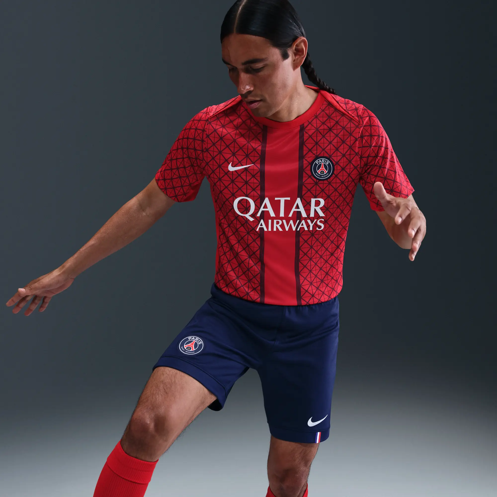Paris Saint-Germain Academy Pro Away Men's Nike Dri-FIT Football Pre-Match Short-Sleeve Top - Red - Sustainable Materials