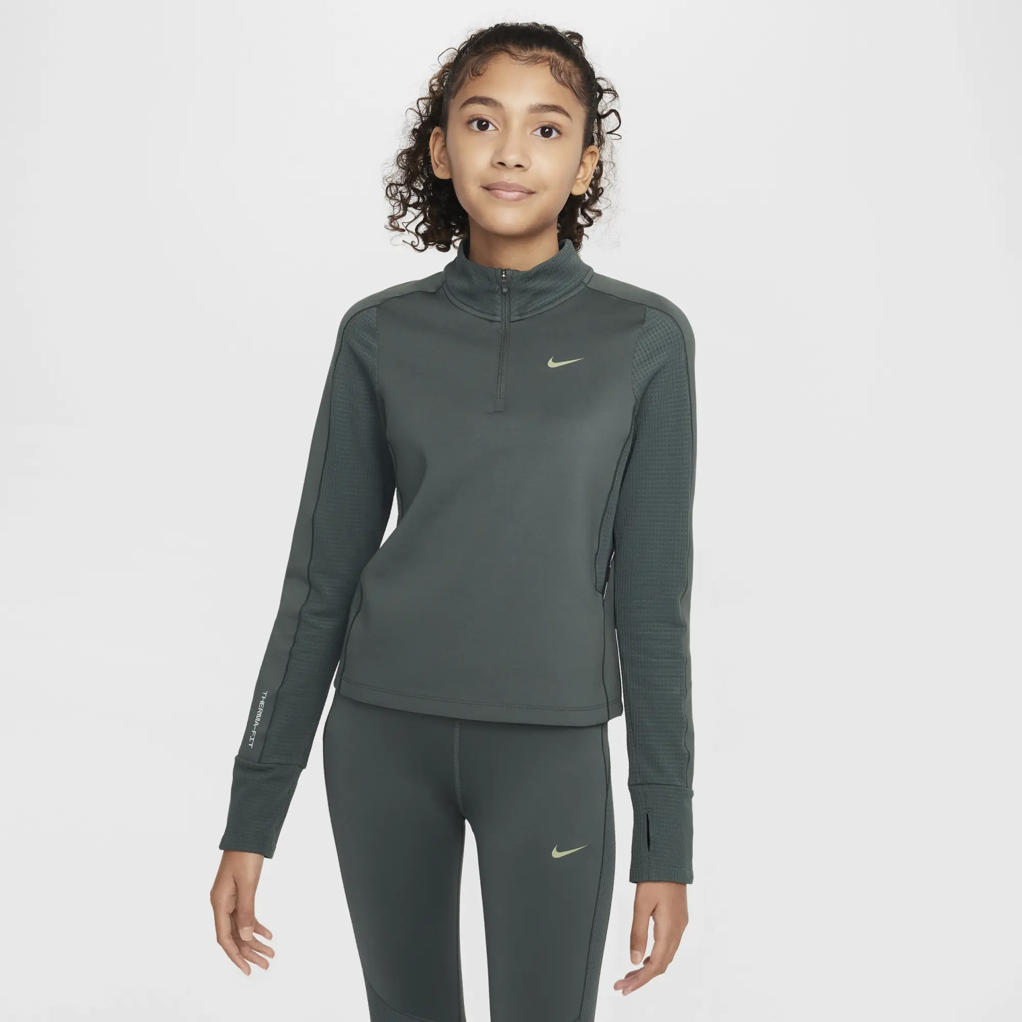 Nike Pro Girls' Therma-FIT 1/2-Zip Top - Green - Polyester/Elastane
